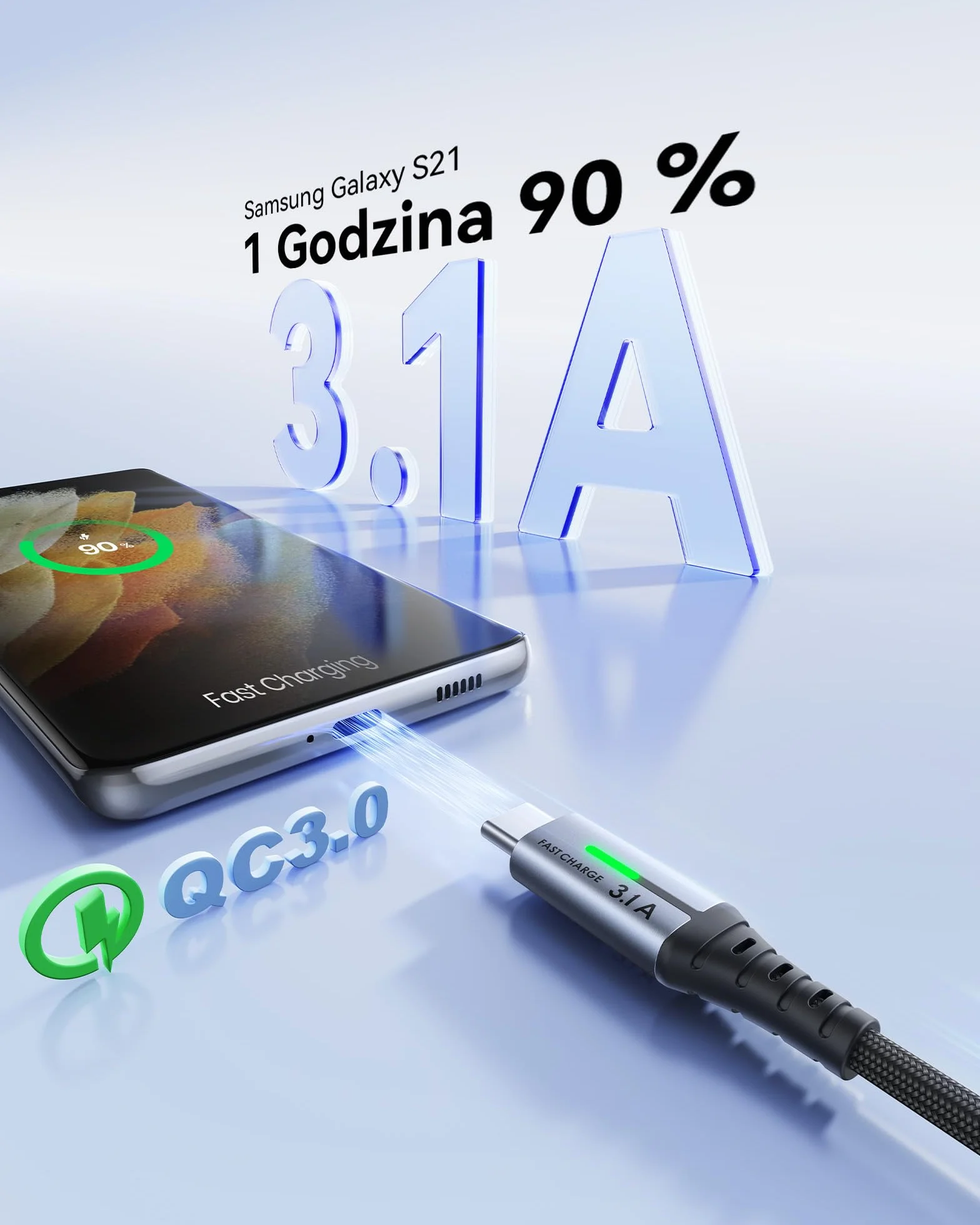 INIU Kabel USB C, [2m/3.1A] Kabel Ładowarki Typu C Szybkie Ładowanie, Pleciony Kabel Danych USB-C ze Stopu Cynku, Charging Cable for iPhone 16 15 iPad Samsung S24 S23 S22 S21 Google Huawei Xiaomi etc