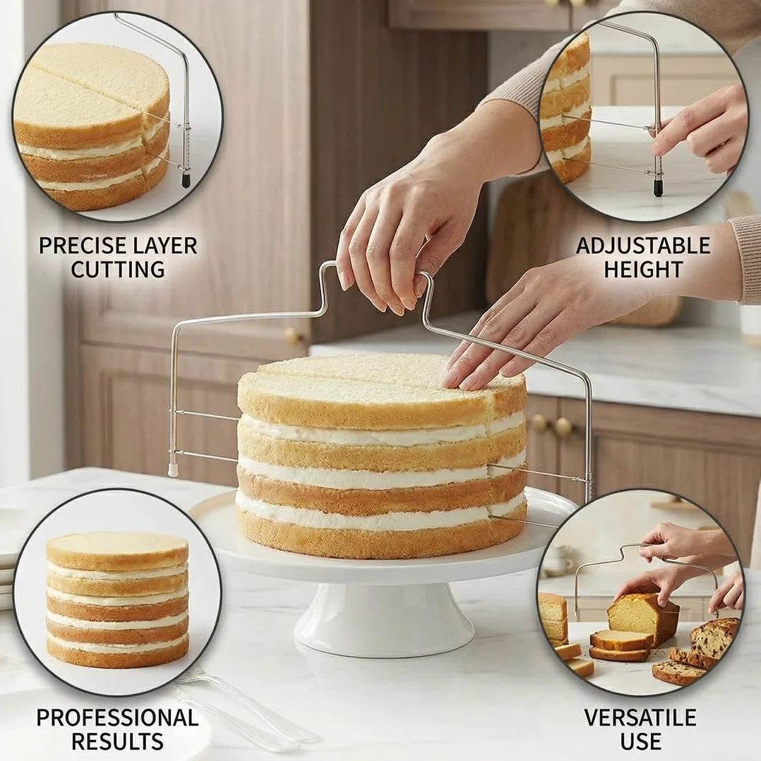 Découpe-Gâteau Professionnel Acier Inoxydable 32 cm Fil Double Couche Hauteur Réglable