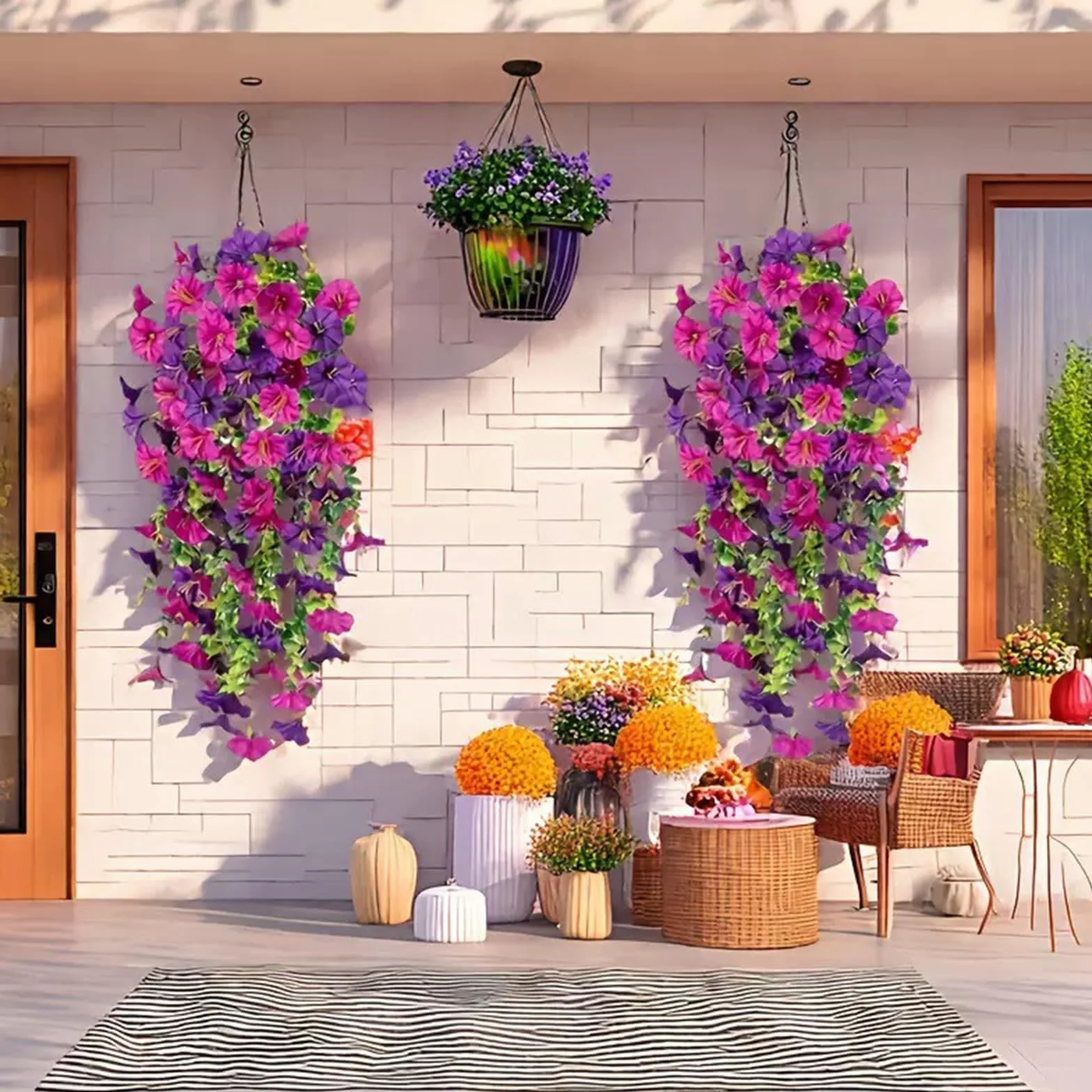 Lot de 2 Fleurs Artificielles Suspendues Pétunias Tombantes pour Balcon Jardin Décoration