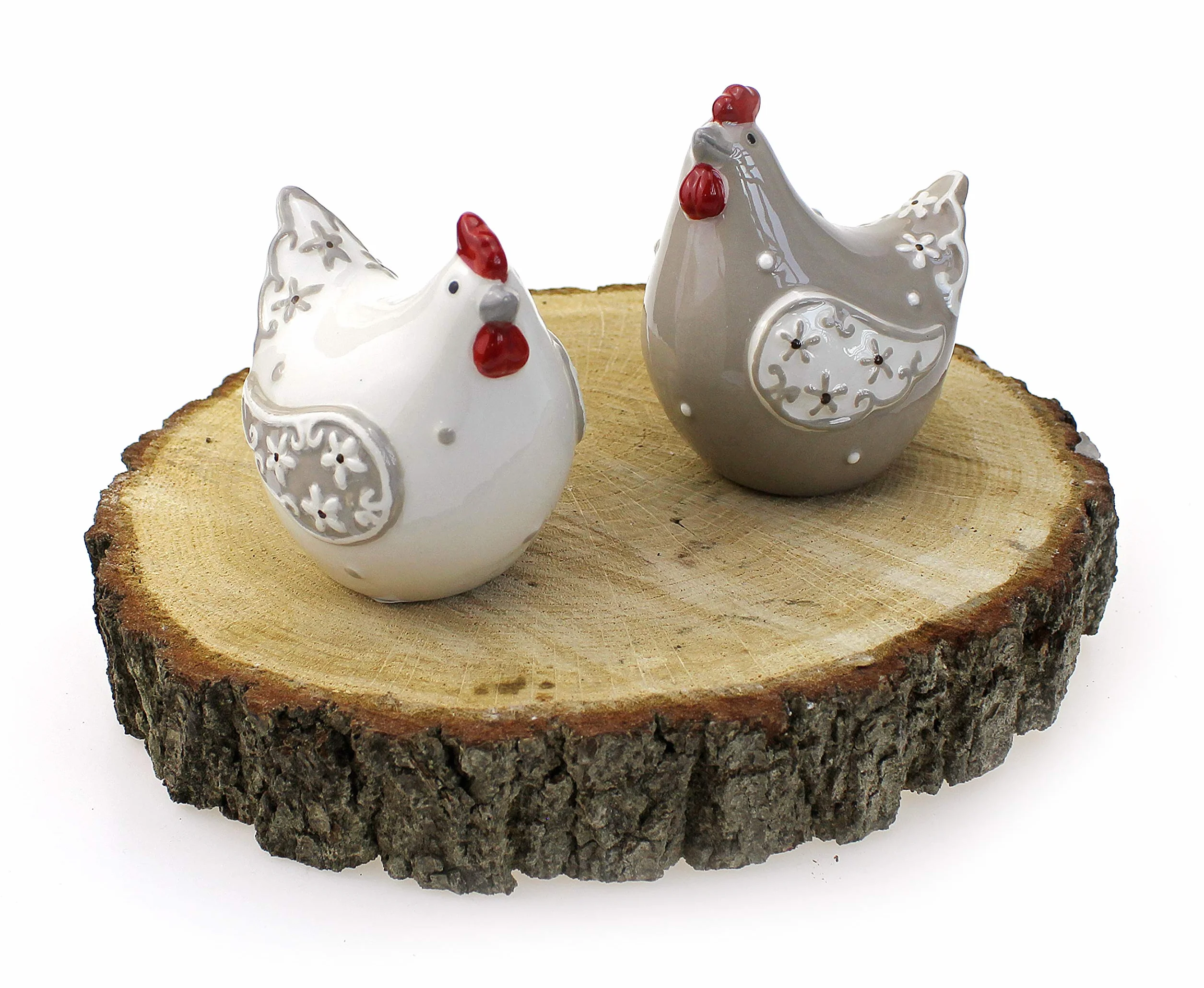TEMPELWELT Lot de 2 figurines décoratives de poule assise 9 cm céramique blanche marron rouge Pâques