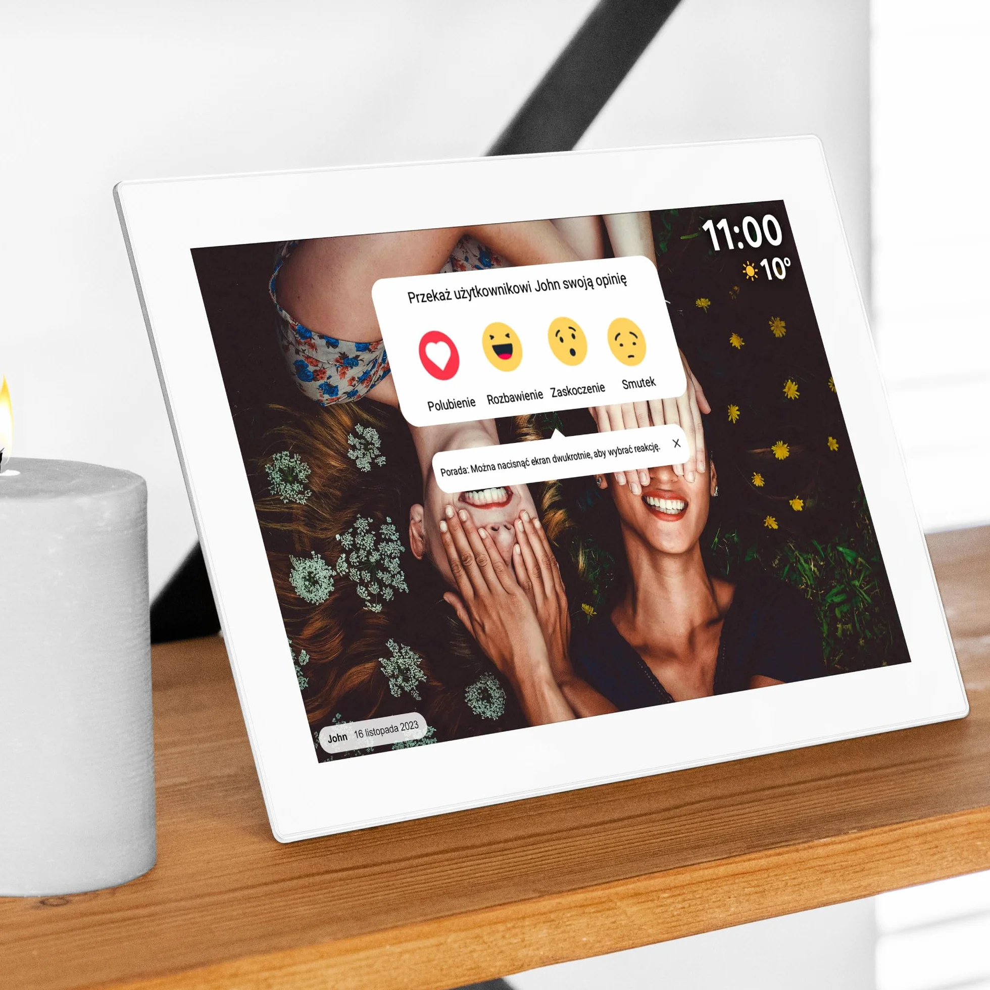 Krüger&Matz Cyfrowa Ramka na Zdjęcia FRAMEO 1280 x 800 px 10,1" Wi-Fi MicroSD Odtwarzanie Klipów Wideo Timer Pogoda Biała Ramka KM1100W