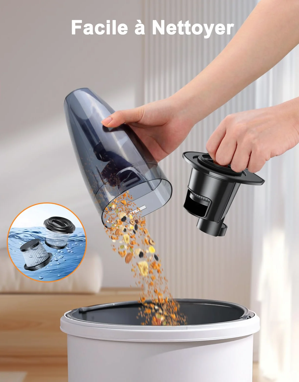 Aspirateur à Main, Rechargeable 9KPA Aspirateur Voiture Puissant sans Fil avec [Socle Charge Rapide & Lumière LED], 2 Filtres HEPA, Aspirateurs de Table pour Canapé/Maison/Tapis/Escaliers