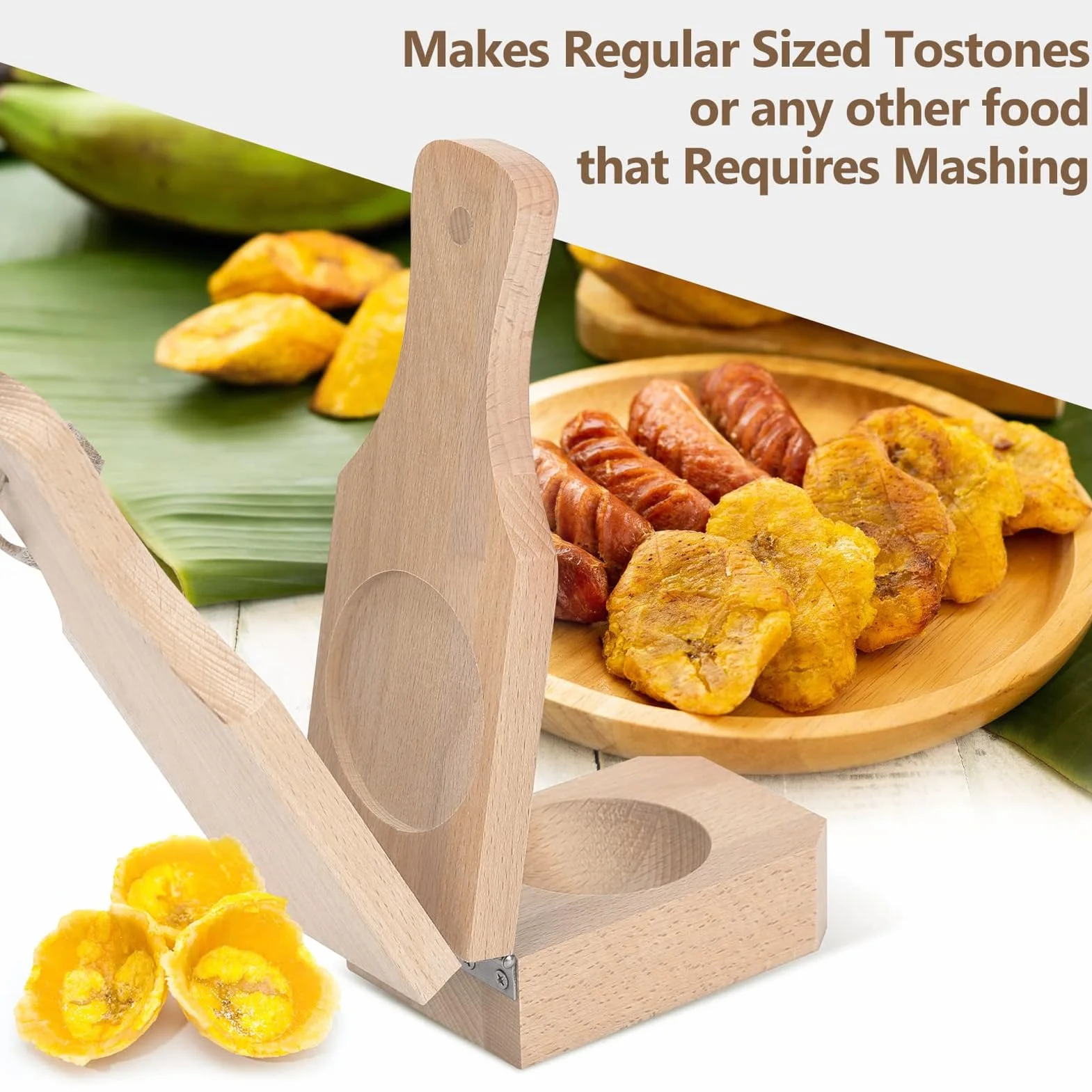 Presse à Plantain en Bois Tostonera Plantain Masher Réutilisable avec Lanière Suspendue