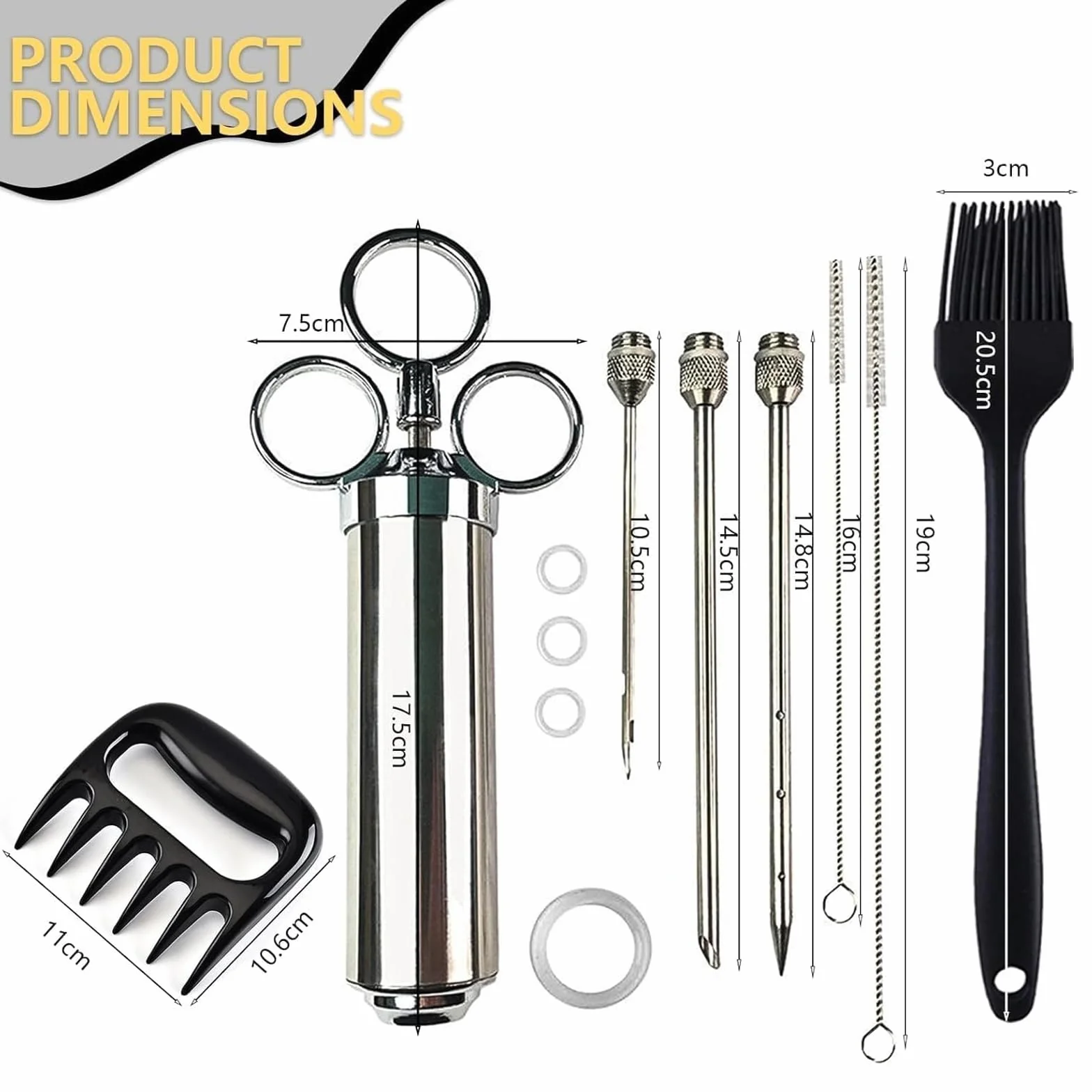 Seringue à marinade en acier inoxydable 60 ml avec 3 aiguilles – Injecteur de viande pour barbecue