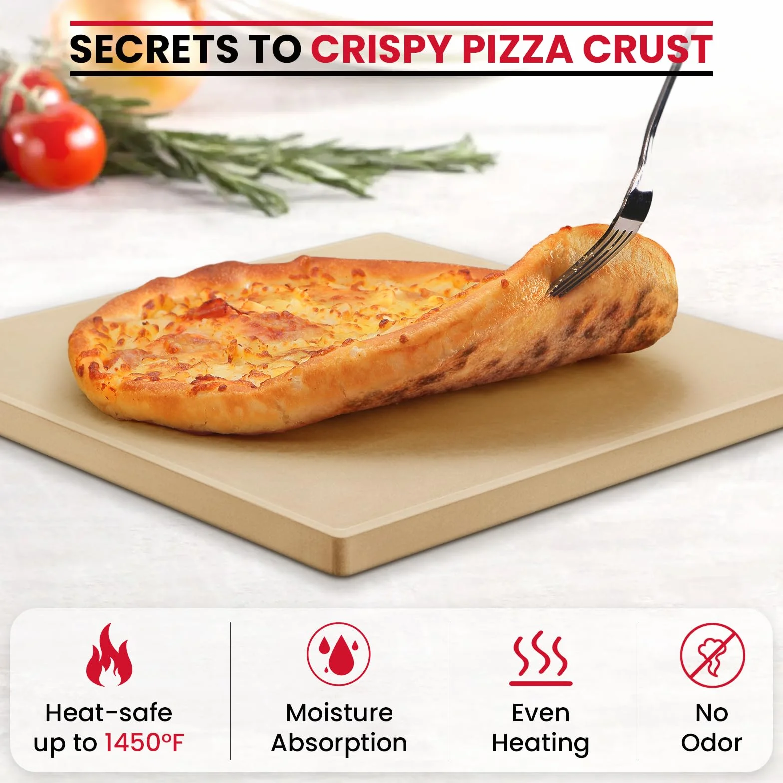 Unicook Pierre à pizza carrée 28 cm – Pierre à pizza pour four et barbecue, pierre de cuisson en cordiérite pour fond de pizza croustillant, pain, biscuits