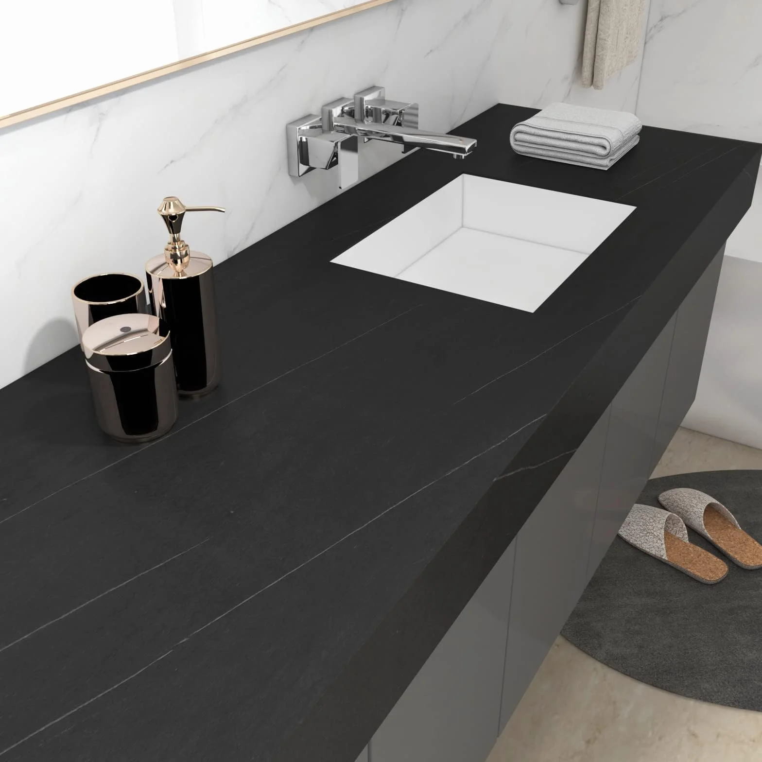 Decotalk Papier Peint Adhésif Marbre Noir 60x300cm Rouleau Vinyle Imperméable pour Meuble Cuisine