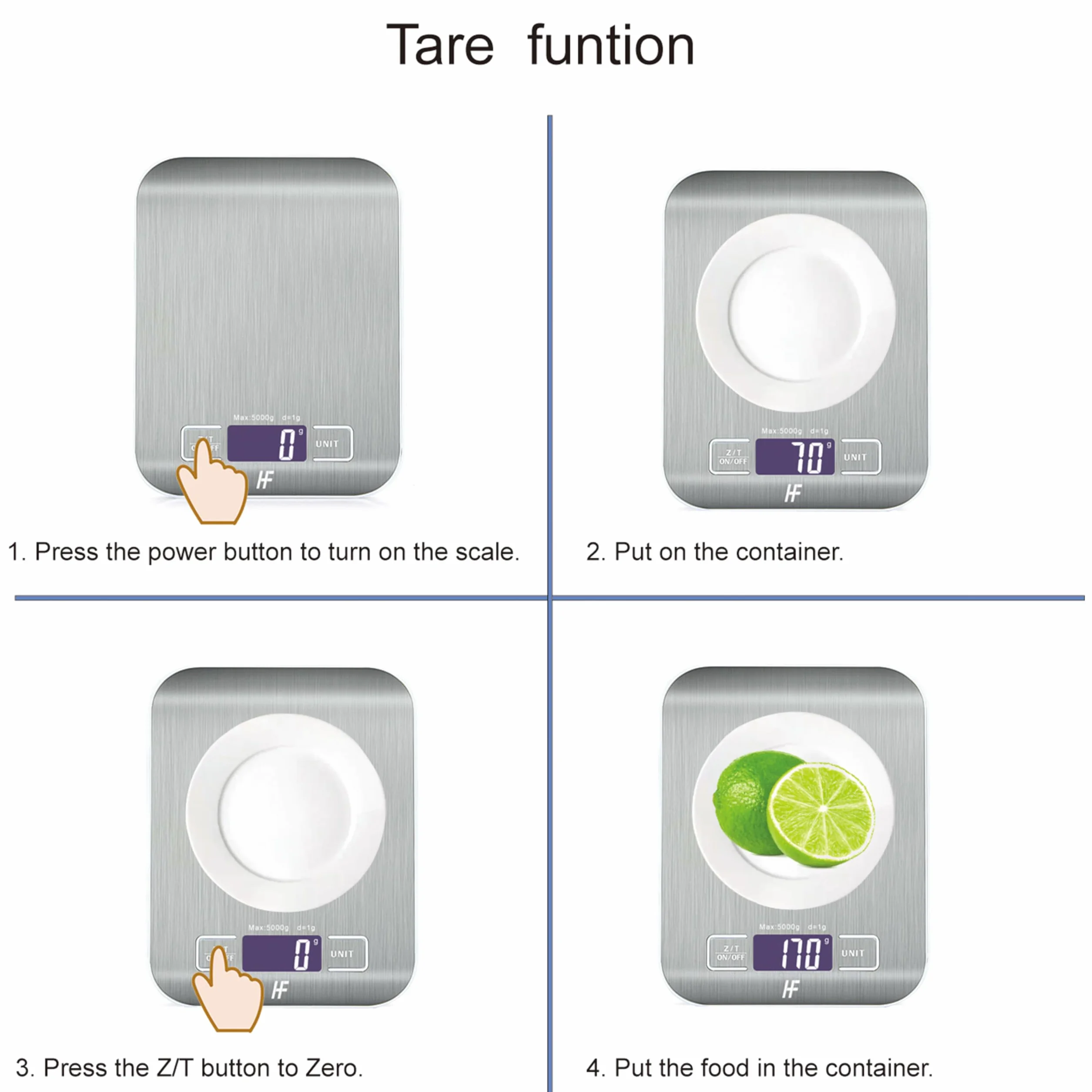 Balance de Cuisine Électronique 5000g/1g Acier Inoxydable Écran LCD Rétroéclairé