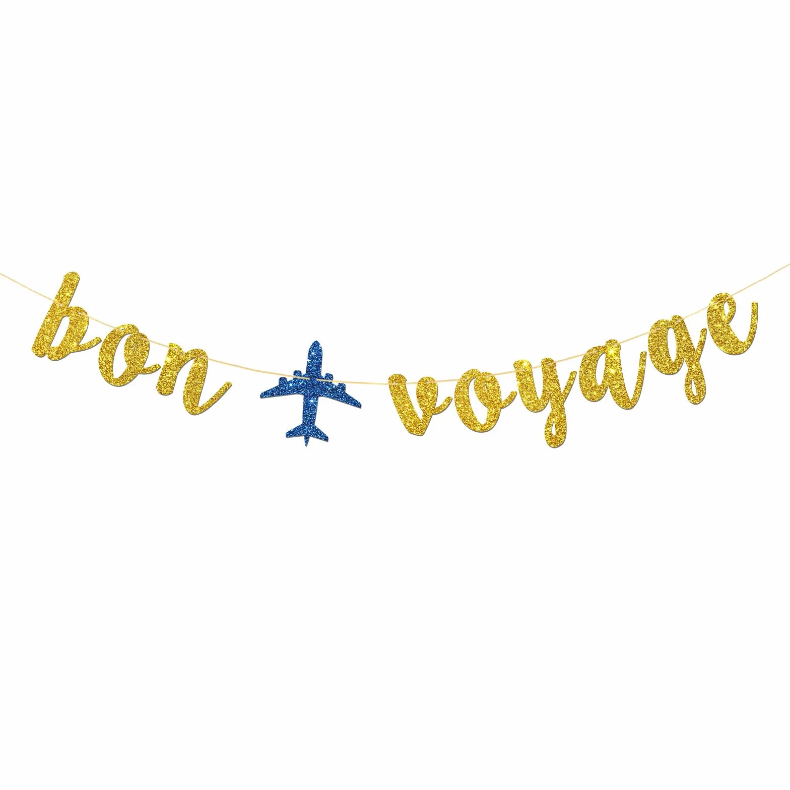 Bannière Bon Voyage – Banderole de fanions de fête sur le thème du voyage – Paillettes dorées