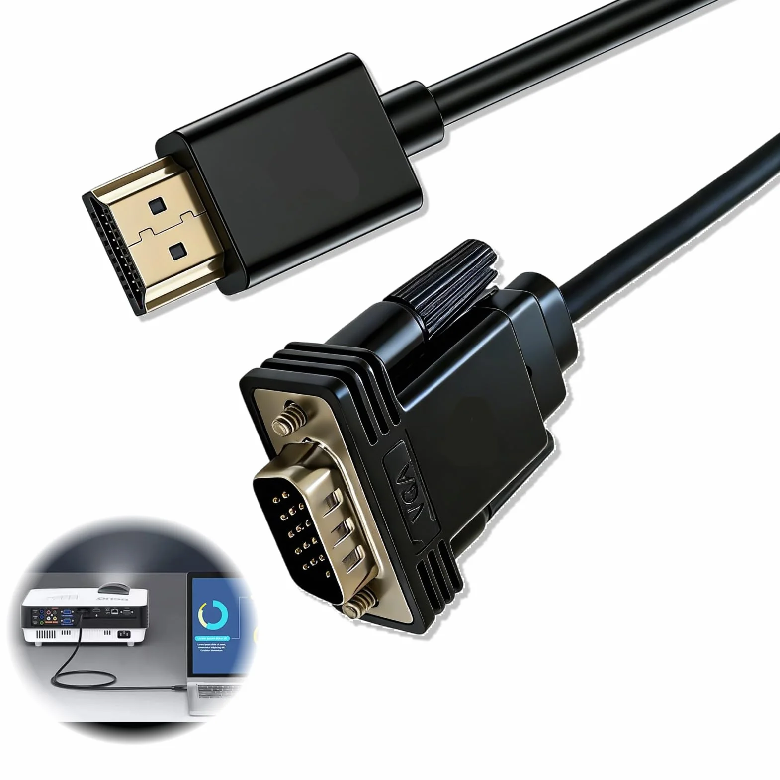 Câble HDMI vers VGA 1,8 M Convertisseur Actif Full HD 1080p HDMI Mâle vers VGA Mâle