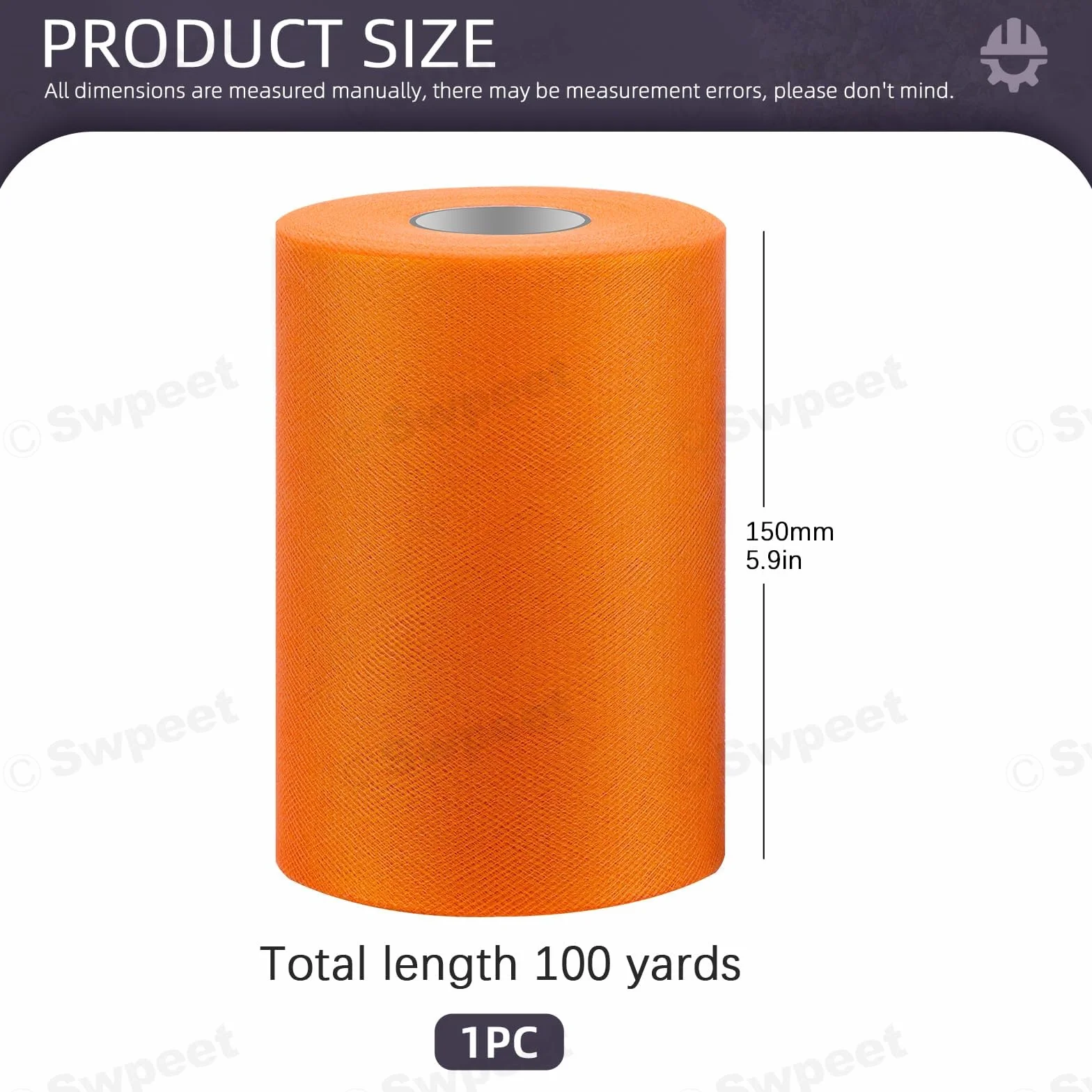 Swpeet 6 pouces 100 mètres Orange Tulle Tissu Rouleau Polyester Bobine pour Décorations Mariage