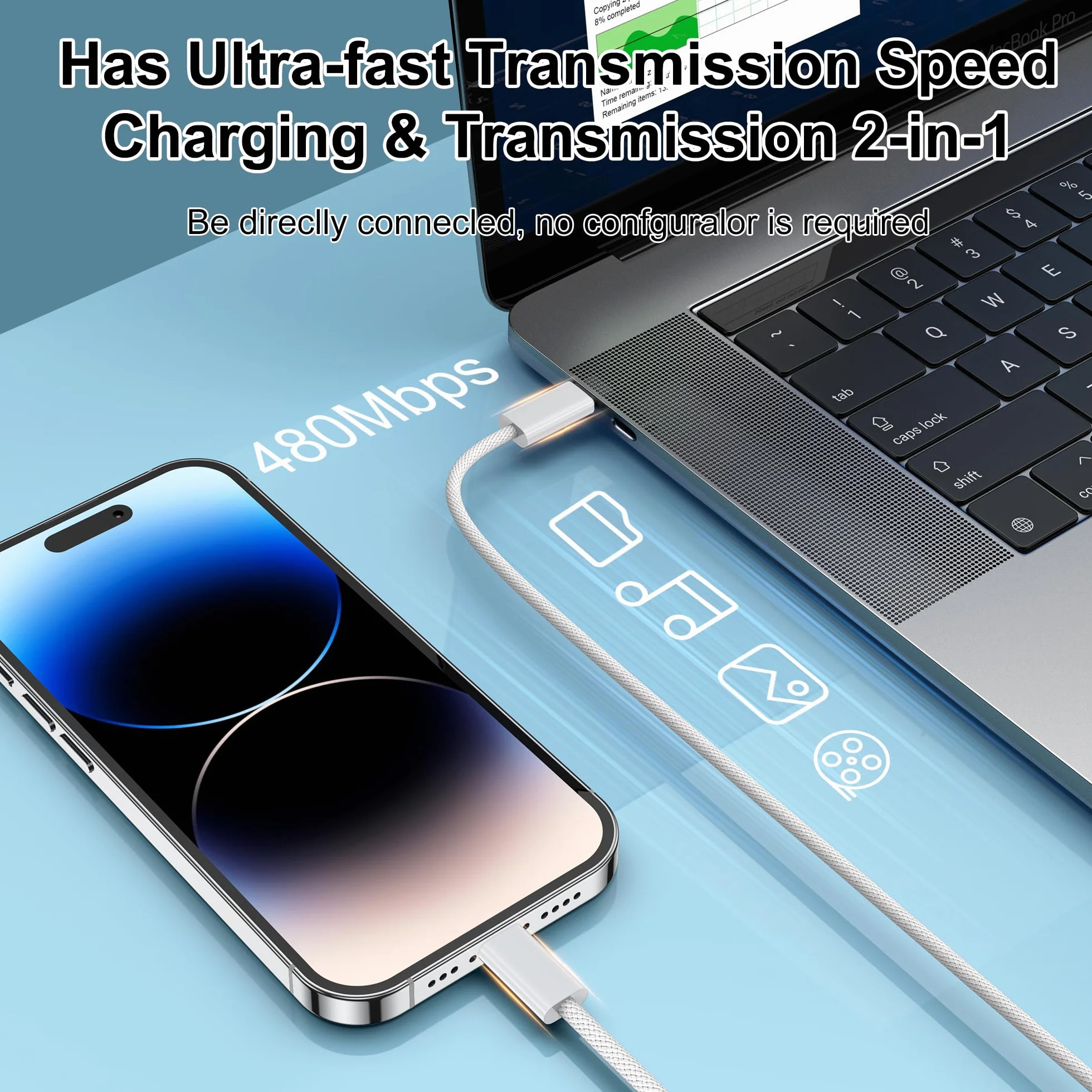 NIBIKIA Câble USB C vers Lightning 1M+1M MFi Certifié Charge Rapide iPhone 14 13 12 11 Pro Max Pro Plus XS XR X 8 7 SE