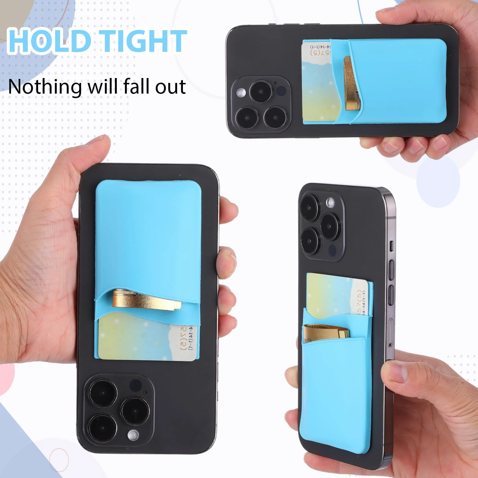 Andibro 5-pak etui na karty do etui na telefon, silikonowy portfel na telefon, samoprzylepny portfel na telefon komórkowy, samoprzylepne etui na karty kredytowe, wytrzymałe, z podwójną kieszenią,