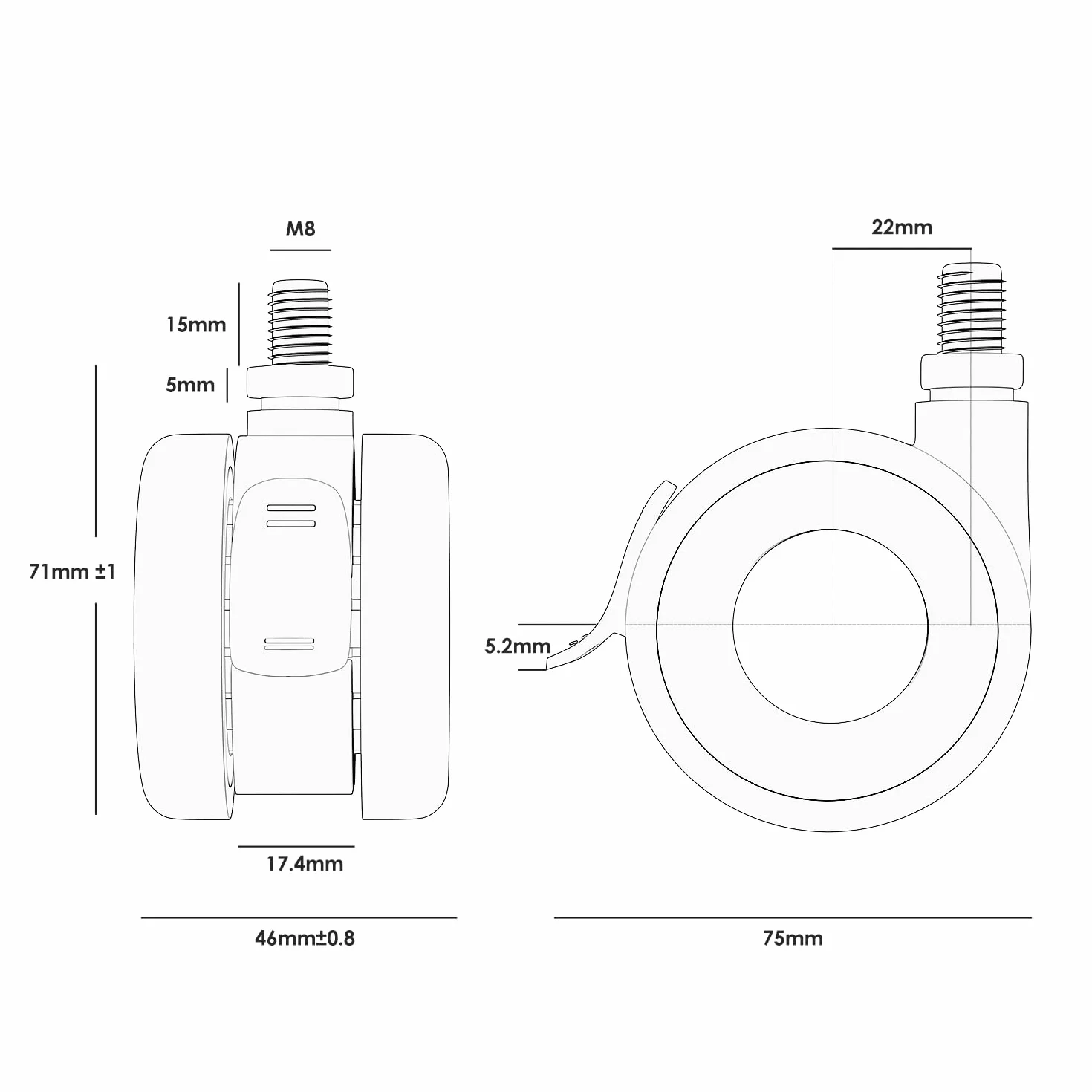 FITUEYES Roulette Universelle Charge Max 80 kg avec Filetage M8 Pivotantes 360°Convient aux Meubles et Equipements(4 Pièces)