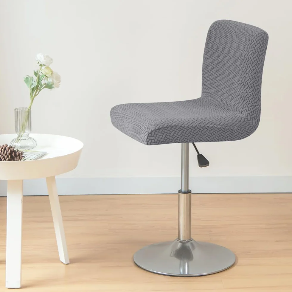 Housse Tabouret de Bar Extensible en Jacquard, Lot de 2 Pièces Gris Foncé