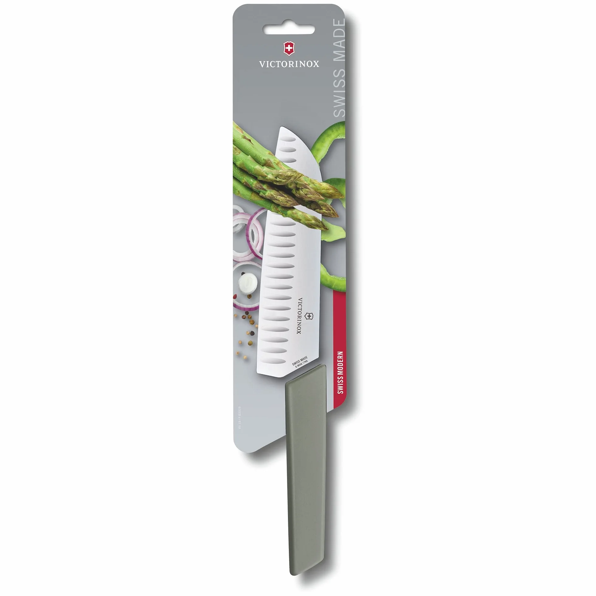 Victorinox Swiss Modern, Couteau Santoku professionnel, Lame extra-tranchante, lame alvéolée, 17 cm, Manche plastique, Acier inoxydable, vert olive