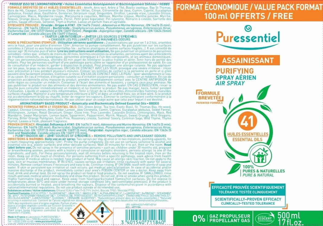 Puressentiel Assainissant Spray Aérien aux 41 Huiles Essentielles 500 ml