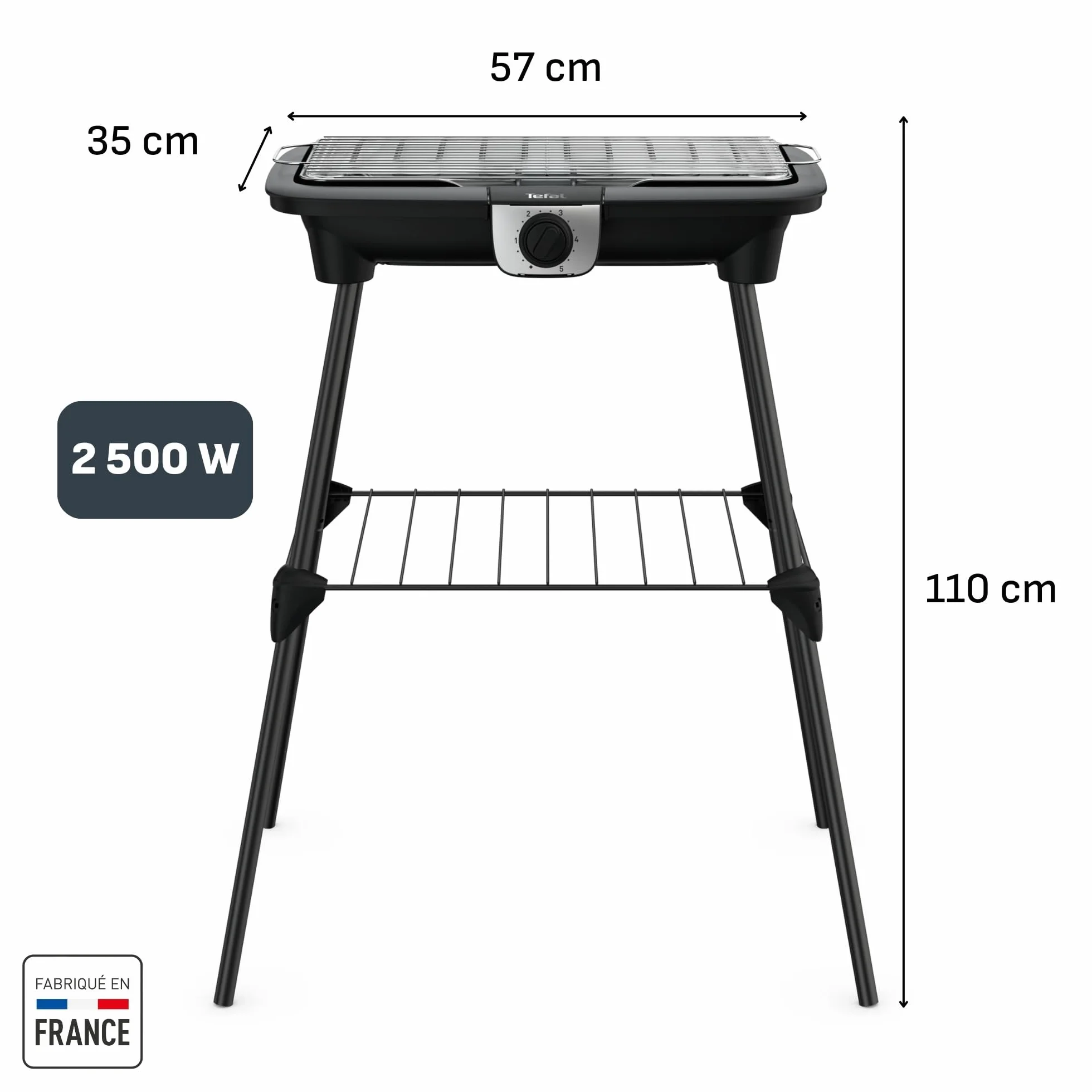 Tefal EasyGrill XXL Barbecue électrique 2500W Grille Inox Surface extra-large 5 températures Pieds Amovibles