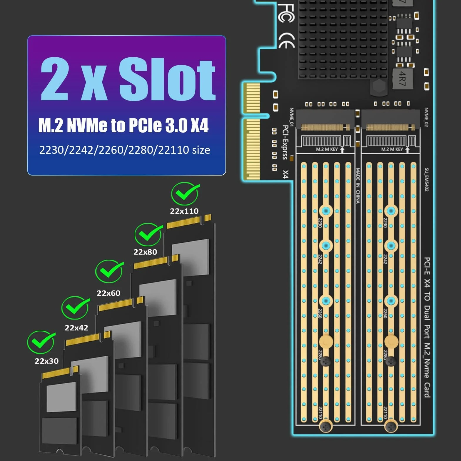 GLOTRENDS PA20 Dual Adapter M.2 NVMe na PCIe 3.0 x4 z funkcją rozgałęzienia PCIe, konfiguracja programowego RAID M.2 NVMe za pomocą narzędzia OS(obsługuje rozmiary 22110/2280)