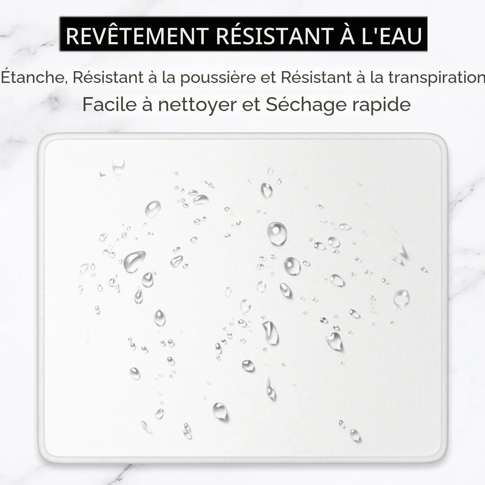 Tapis de Souris Carré Texturé 25,4 x 21,4 cm Bord Cousu Imperméable Antidérapant Caoutchouc Blanc Ivoire