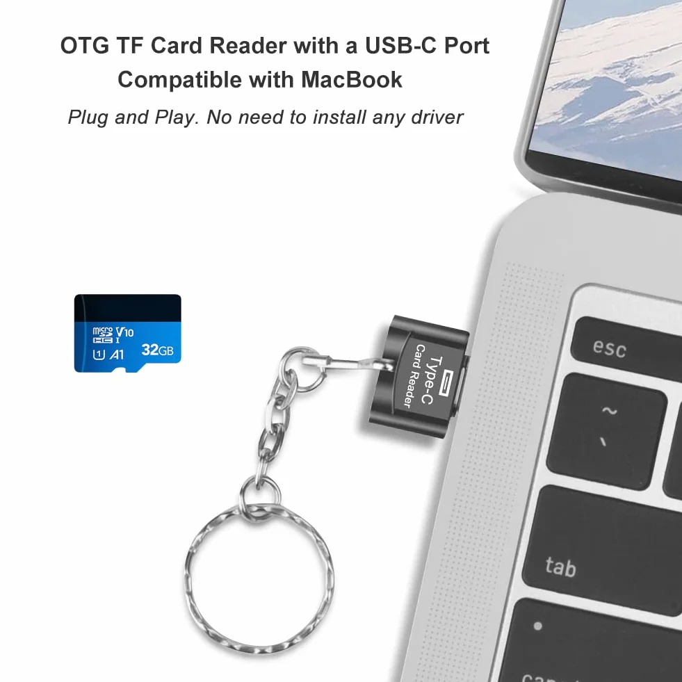 Czytnik kart micro SD, czytnik kart USB C TF z adapterem USB C na USB - kompatybilny z MacBookiem, laptopami, telefonami z systemem Android