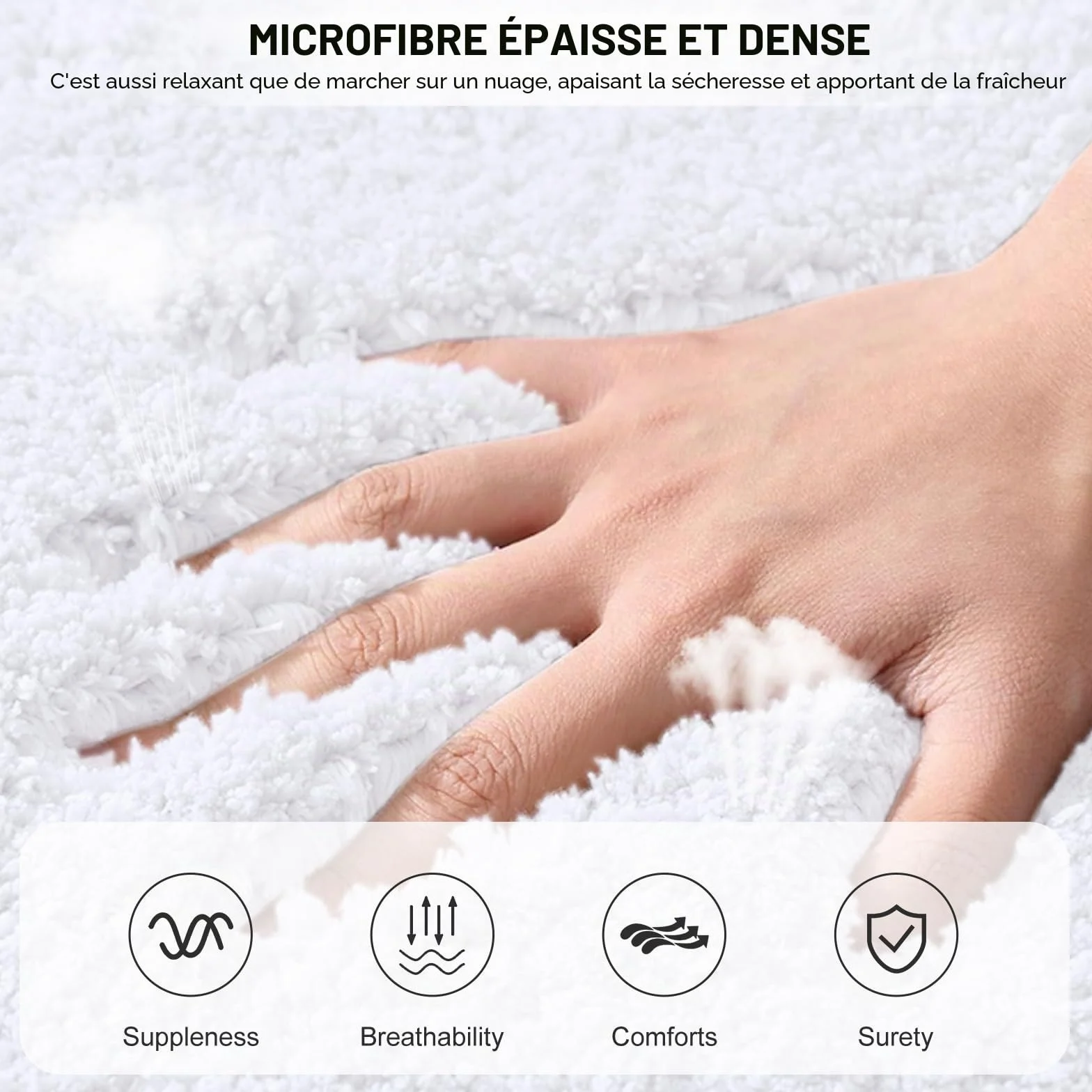 Tapis de bain antidérapant microfibre 50x80 cm blanc