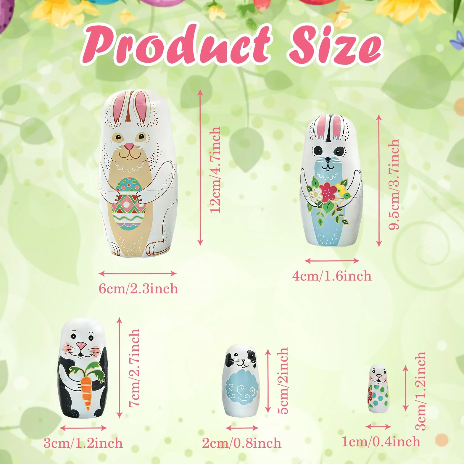 Boerni Lot de 5 poupées gigognes en bois lapin blanc matriochka babushka décoration Pâques Noël