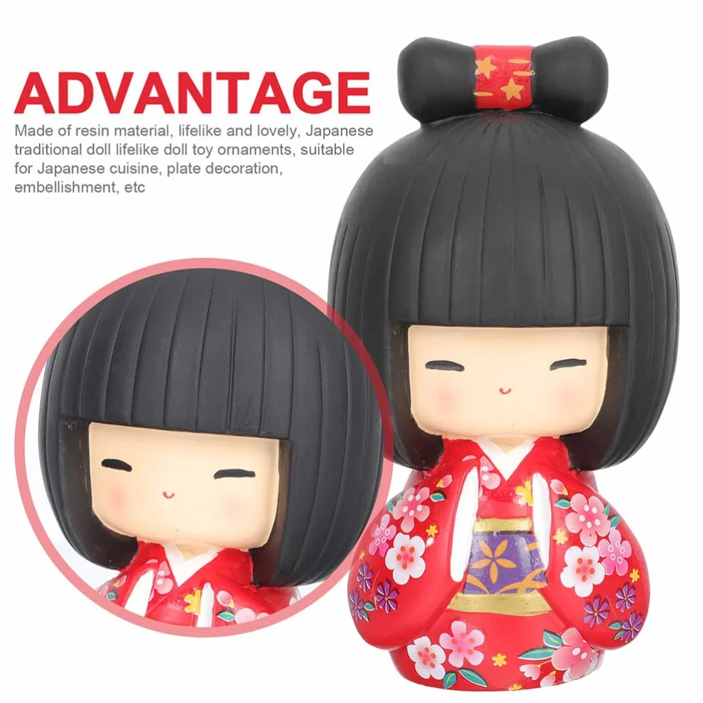 Veemoon Statue Japonaise Kokeshi Kimono Poupée DéCoration Table Résine Cadeau Artisanale
