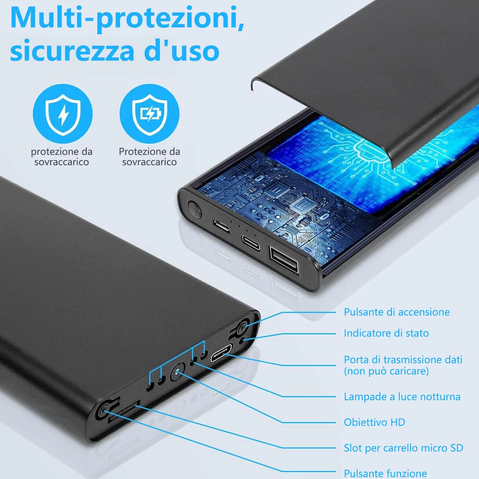 Kamera monitorująca HD 1080p, ukryta szpiegowska kamera monitorująca, wbudowana bateria 10000 mAh, przenośna kamera z wykrywaniem grawitacji, wykrywaniem ruchu, bez Wi-Fi