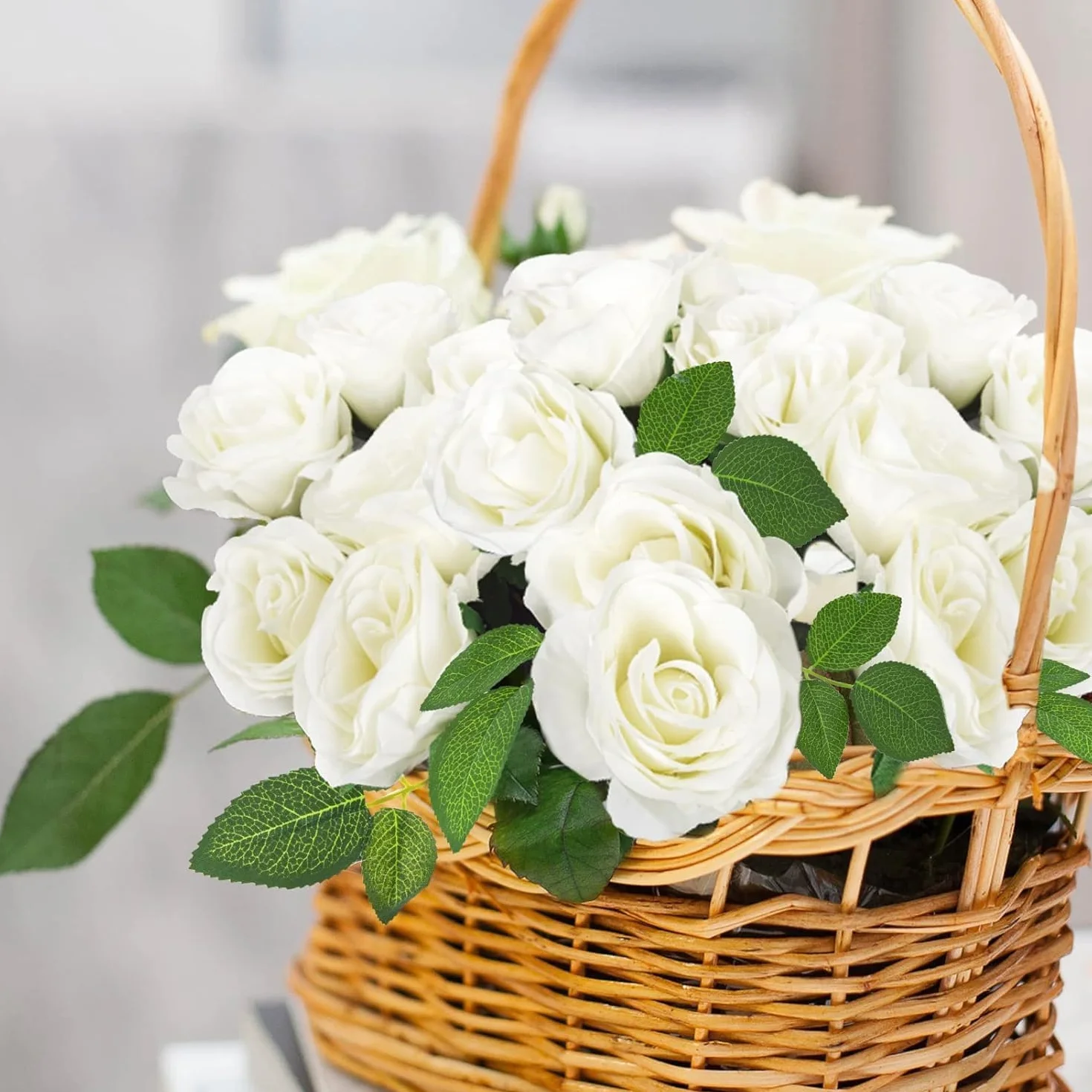 Roses Artificielles Blanches en Soie 12 Pièces Décoration Mariage Jardin