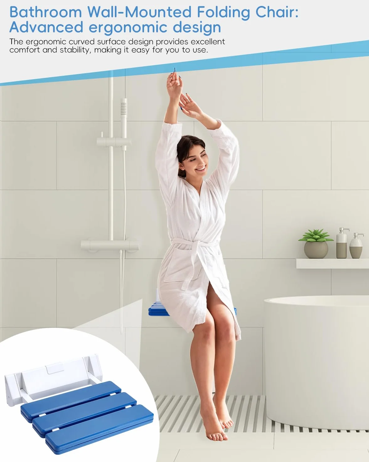 FreeTec Siège de douche pliable - Montage mural - Charge maximale : 130 kg - Bleu