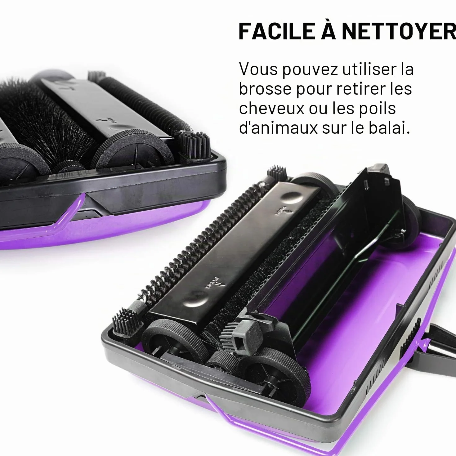 Yocada Nettoyeur de tapis pour la maison, le bureau, les tapis bas, les sous-poils, les poils d'animaux, la poussière, les restes de papier, les petits déchets avec une brosse - Violet