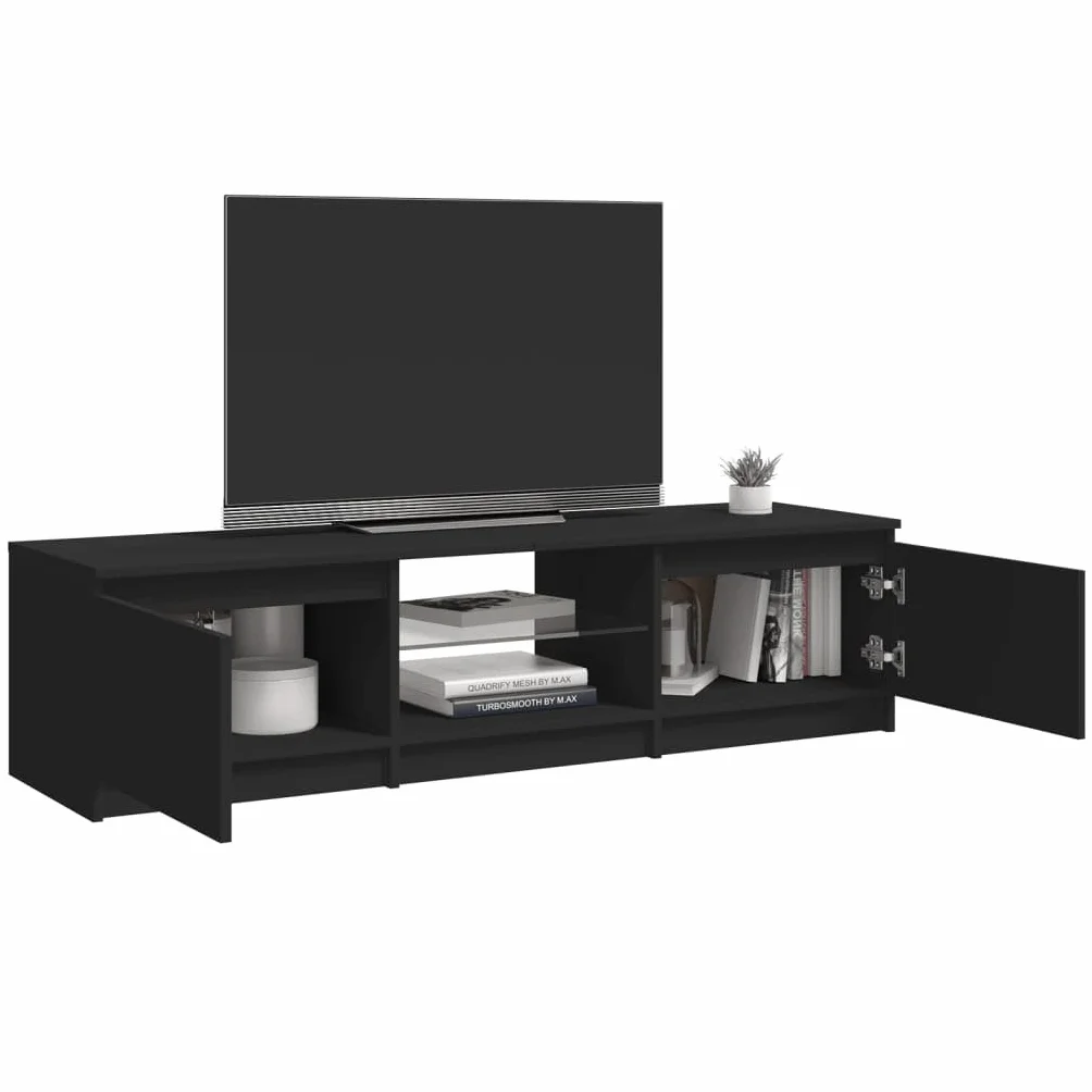 Meuble TV LED Moderne et spacieux avec éclairage RGB en Bois Noir de 140 cm Ameublement et Décoration, Meubles TV