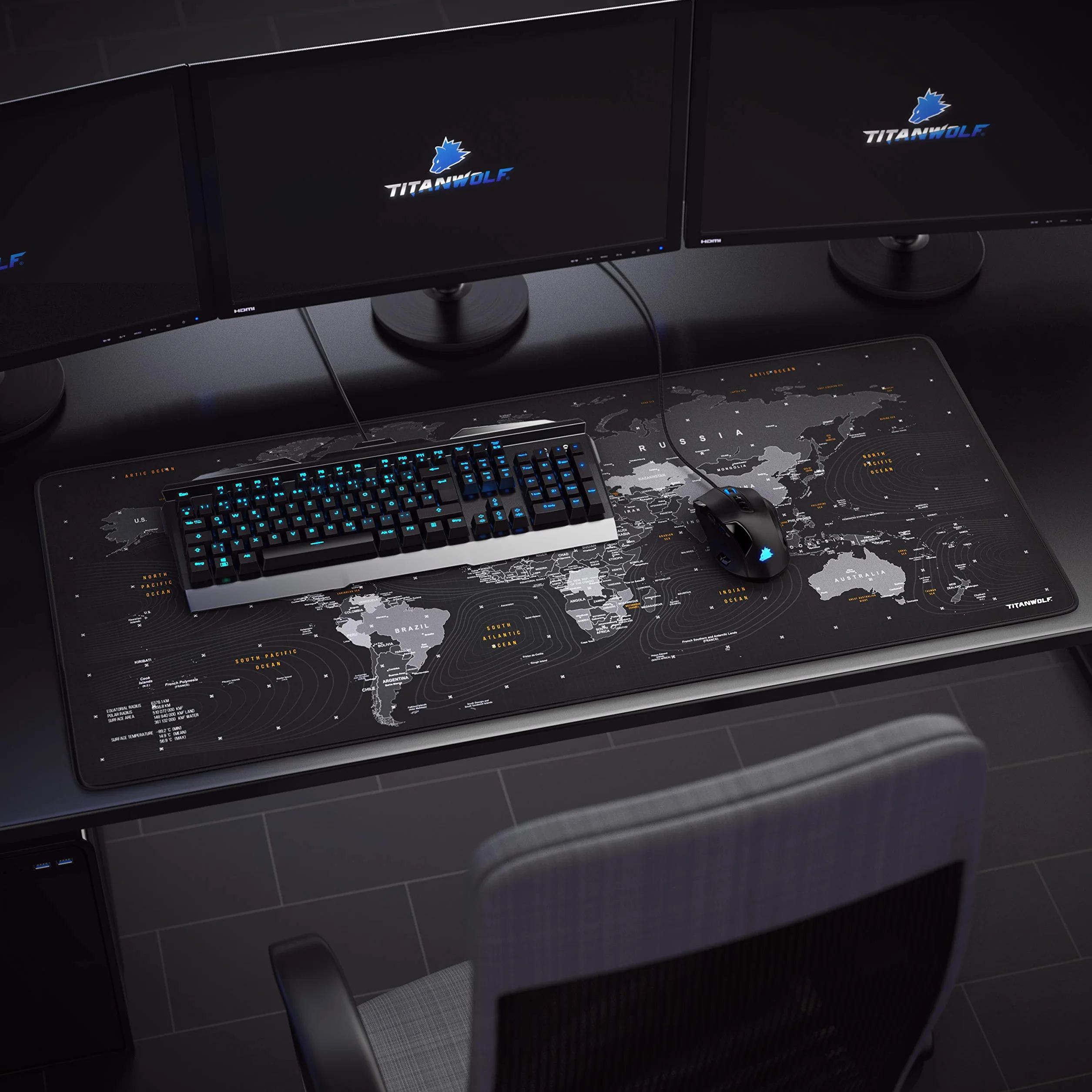 TITANWOLF Tapis de Souris Gaming 900x400mm XXL Tissu Antidérapant Carte du Monde