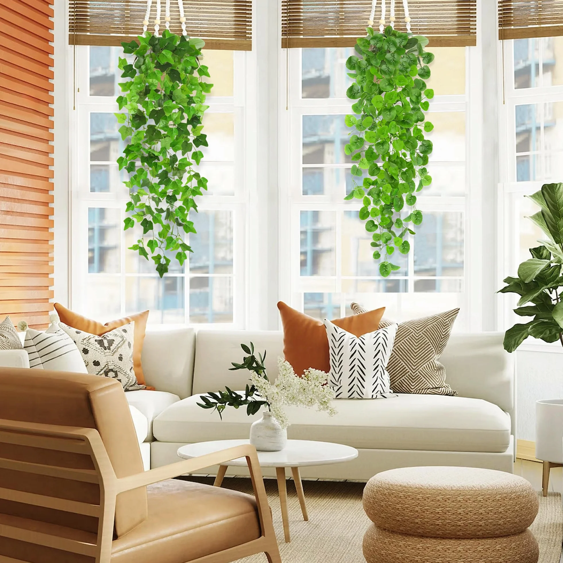 ROLLWAY Fausse Plante Tombante Artificielle Verte Lierre Décoration Intérieur Extérieur