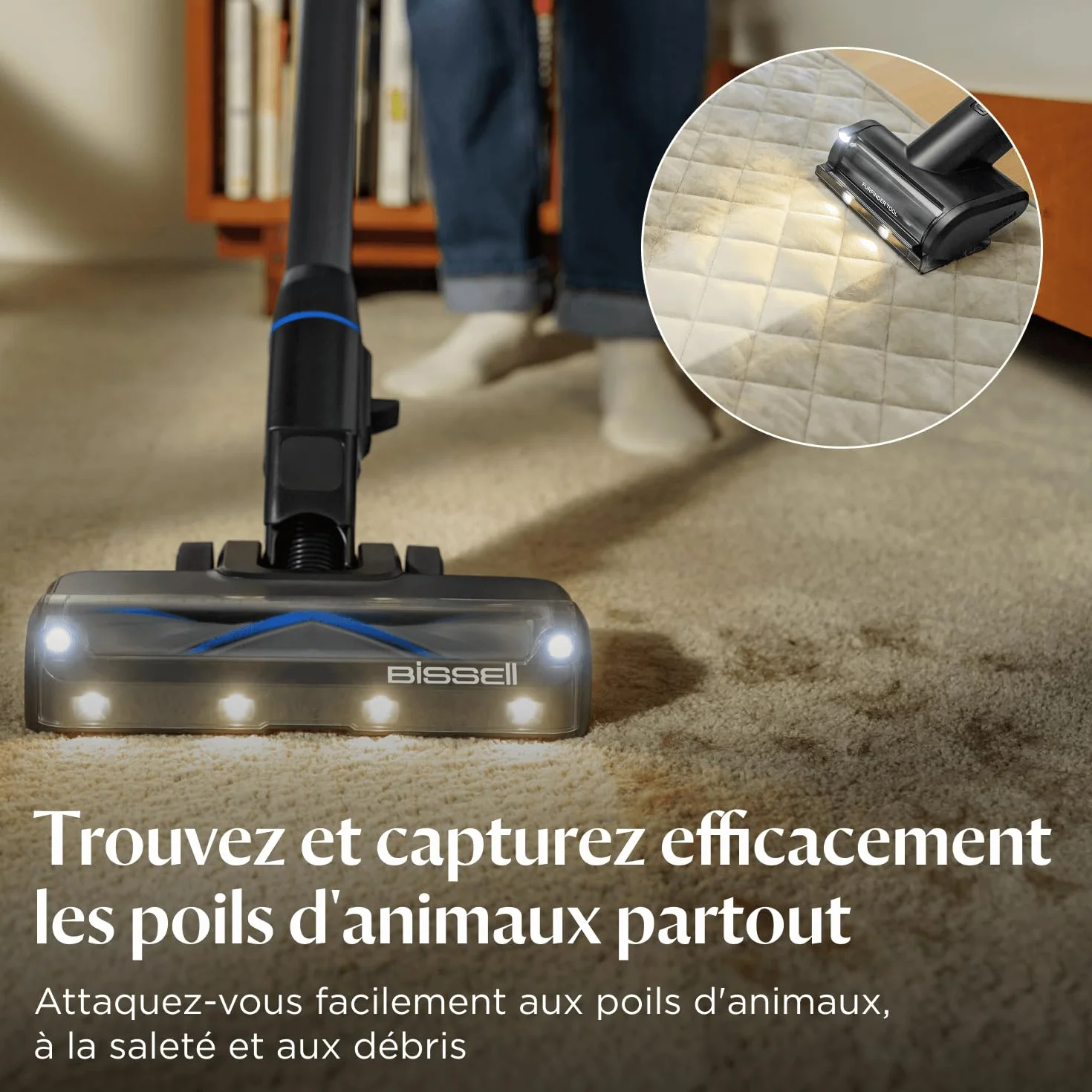 Bissell PowerClean FurGuard, Aspirateur Balai sans Fil, 280W, Brosse Autonettoyant, Éclairage FurFinder, Aspirateur sans Fil, Autoportant, Filtre HEPA, 2500 mAh Batterie Amovible, 50 Min, 4091N