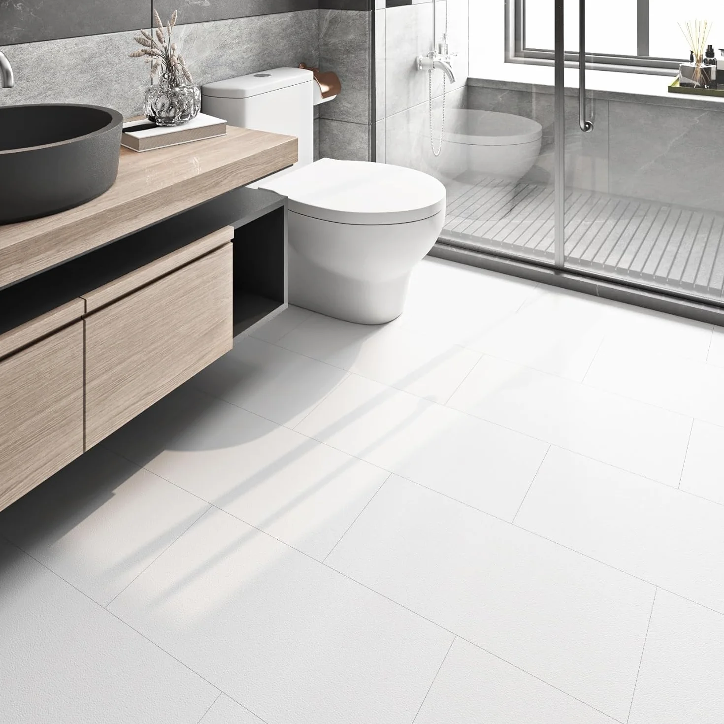FunStick Dalle PVC Adhesive Murale Blanc Mat 30x60cm 5 Dalles PVC Imperméable Cuisine Salle de Bain