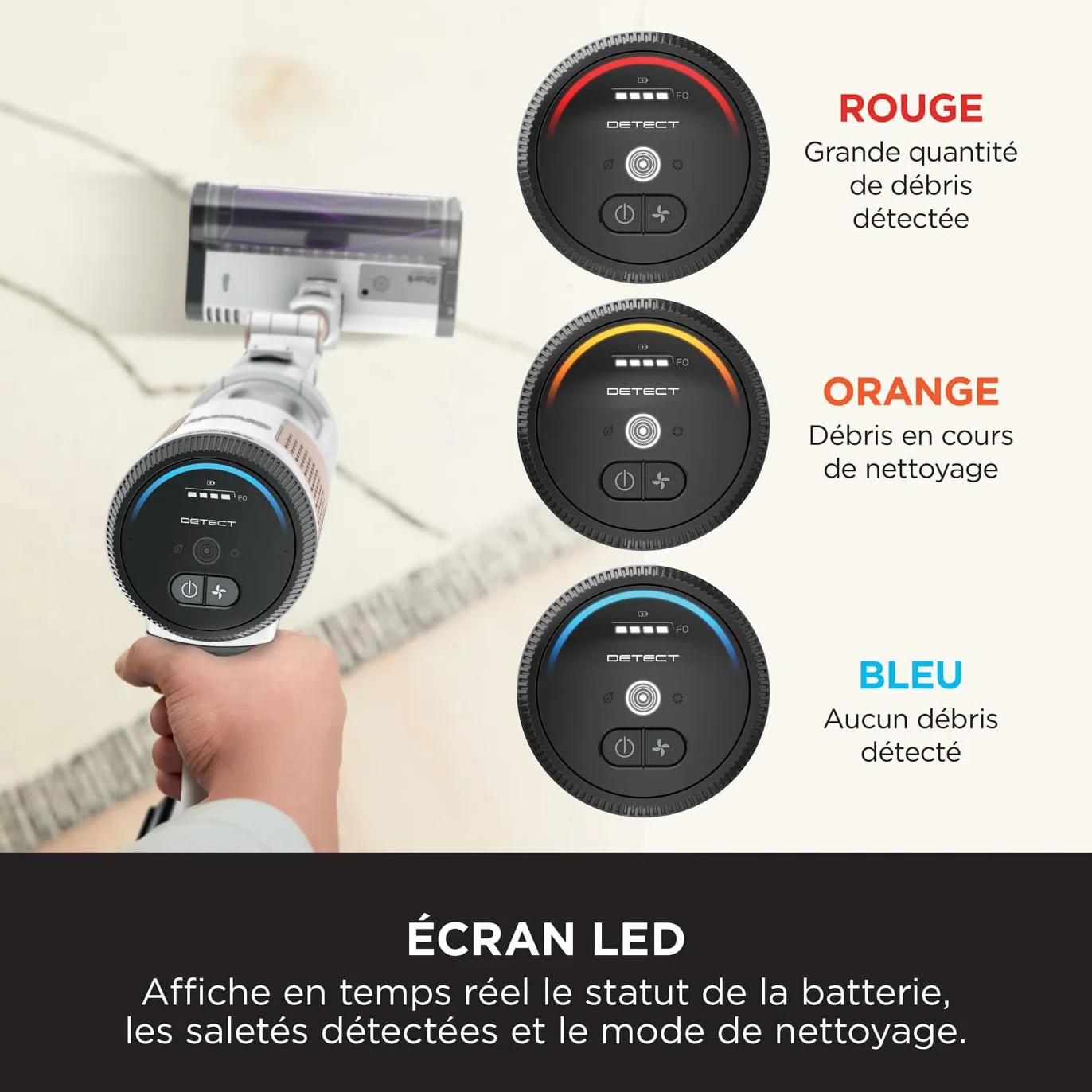 Shark Aspirateur sans fil Detect Clean & Empty, aspiration puissante, système de détection de la saleté, base auto-vidante 2l, autonomie 60min, fonction anti-emmêlement, suceur plat, Blanc IW3612AMZEU
