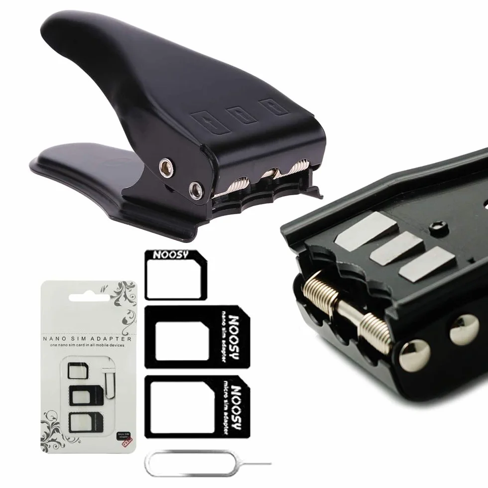 MMOBIEL Uniwersalny obcinacz do kart SIM/Micro Sim/Nano Sim kompatybilny z iPhone Samsung Sony Huawei Motorola itp., w tym 3 adaptery SIM + 1 pin wysuwania karty SIM