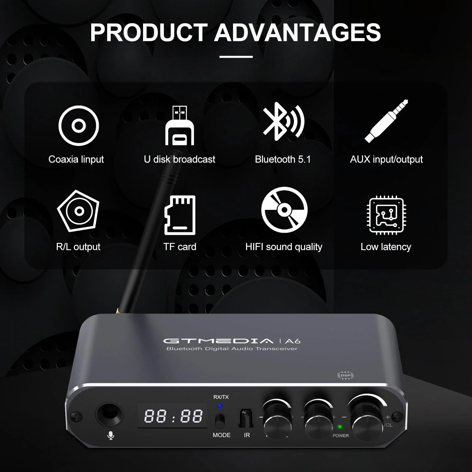 Upgrade Transmiter Bluetooth 5 w 1 Do Telewizora, Low Latency & HD Adapter Audio, HiFi Wireless Music, Obsługa Aplikacji GTMedia Connect