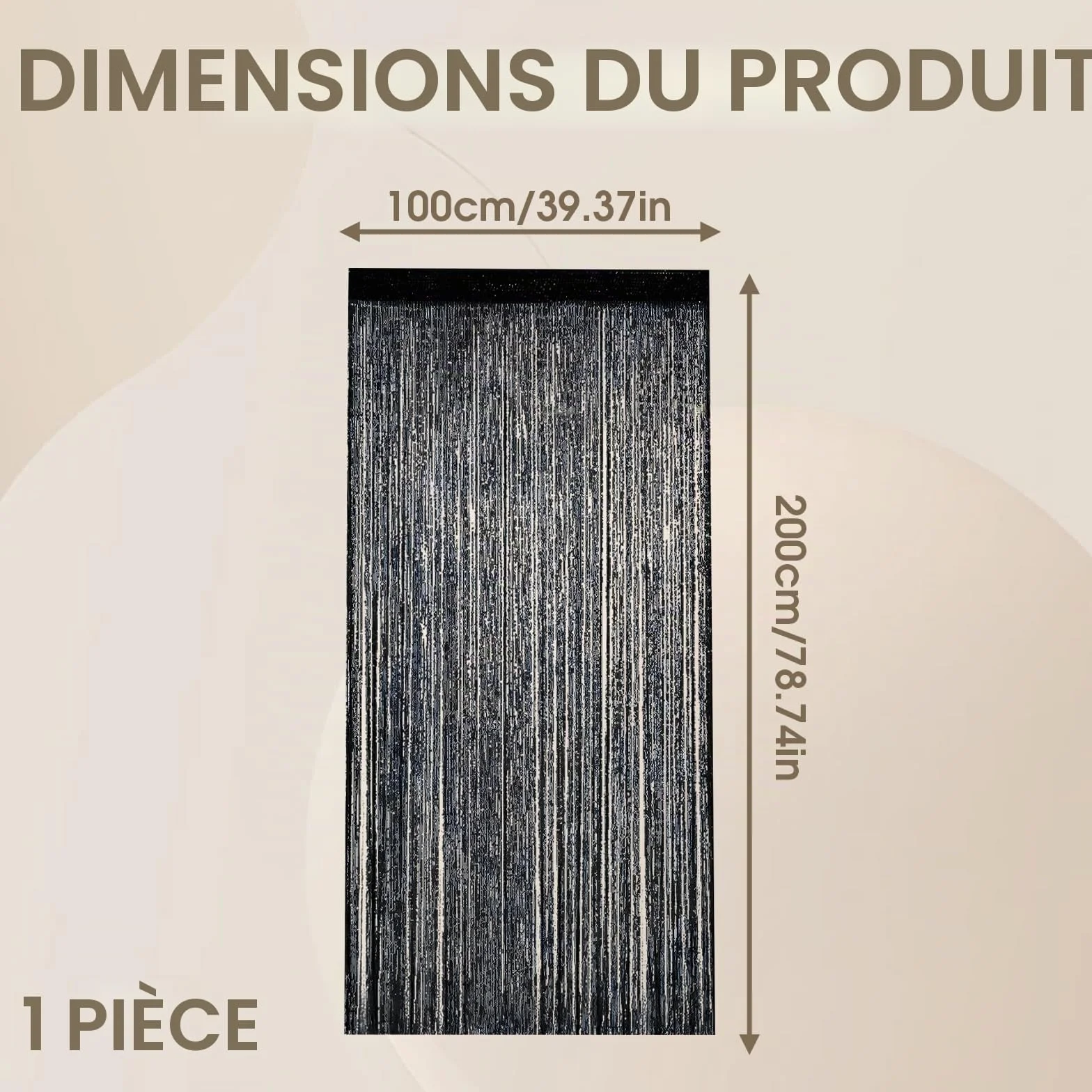 Rideau Anti Mouches à Perles 100 cm x 200 cm Moustiquaire Porte Fenêtre Séparation Pièce Décoratif Noir