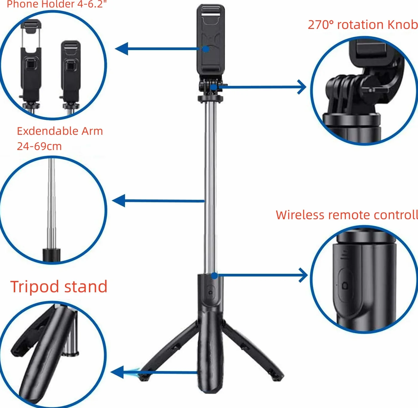 Kij do selfie bezprzewodowy kij do selfie Bluetooth Selfie Stick z bezprzewodowym pilotem zdalnego sterowania zdejmowany z obrotowym przenośnym statyw wysuwany stabilny statyw odpowiedni do telefonu