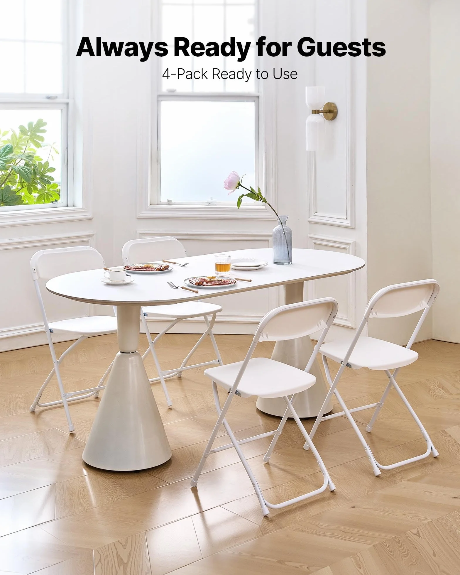 VEVOR Lot de 4 Chaises Pliantes Portables, Chaise de Salle à Manger en Plastique avec Cadre en Métal, Sièges Empilables pour Intérieur et Extérieur, Maison, Cour, Jardin, Fêtes, Événements, Blanc