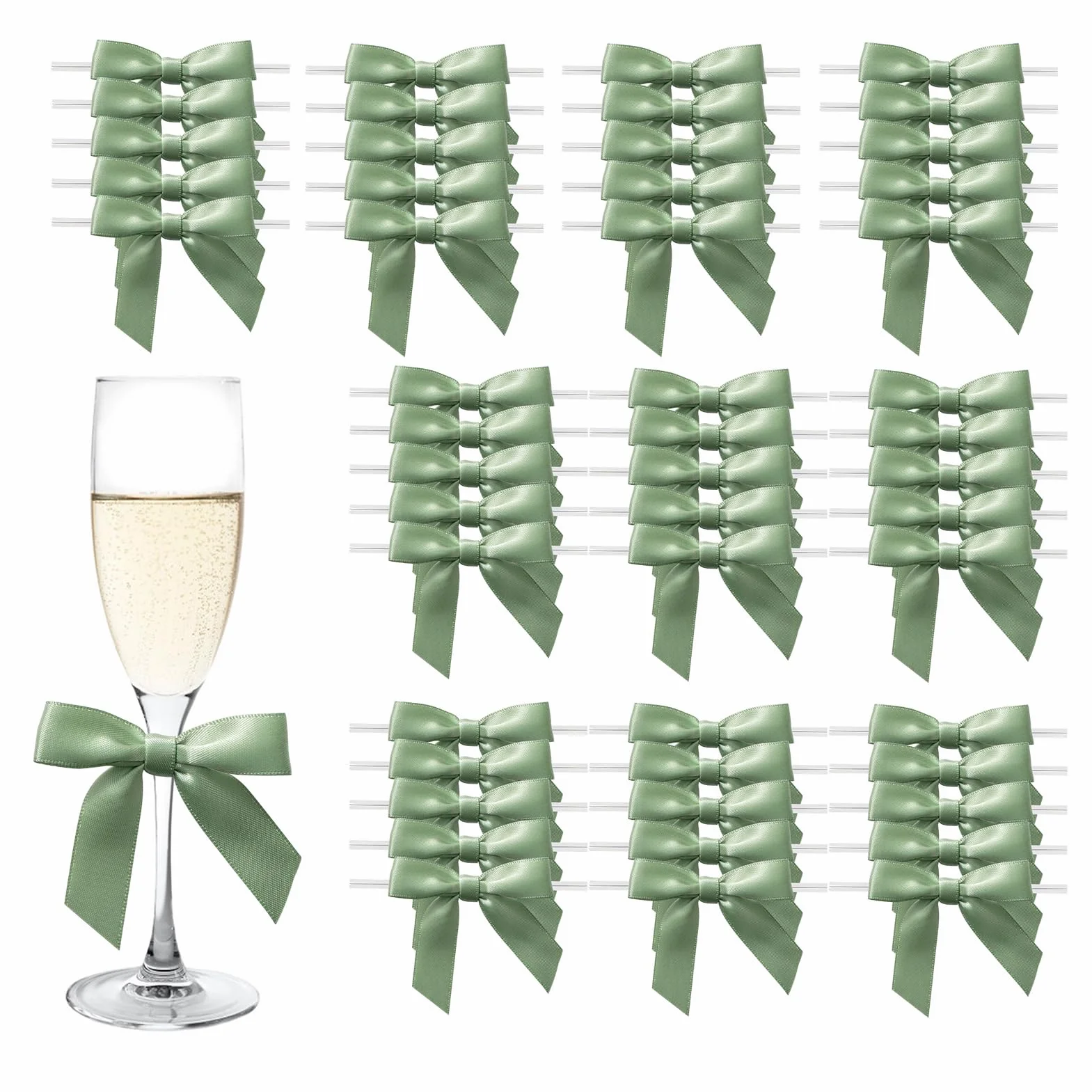 Lot de 50 nœuds pour Cadeaux Vert Sauge - Petits nœuds Décoration Noël Mariages