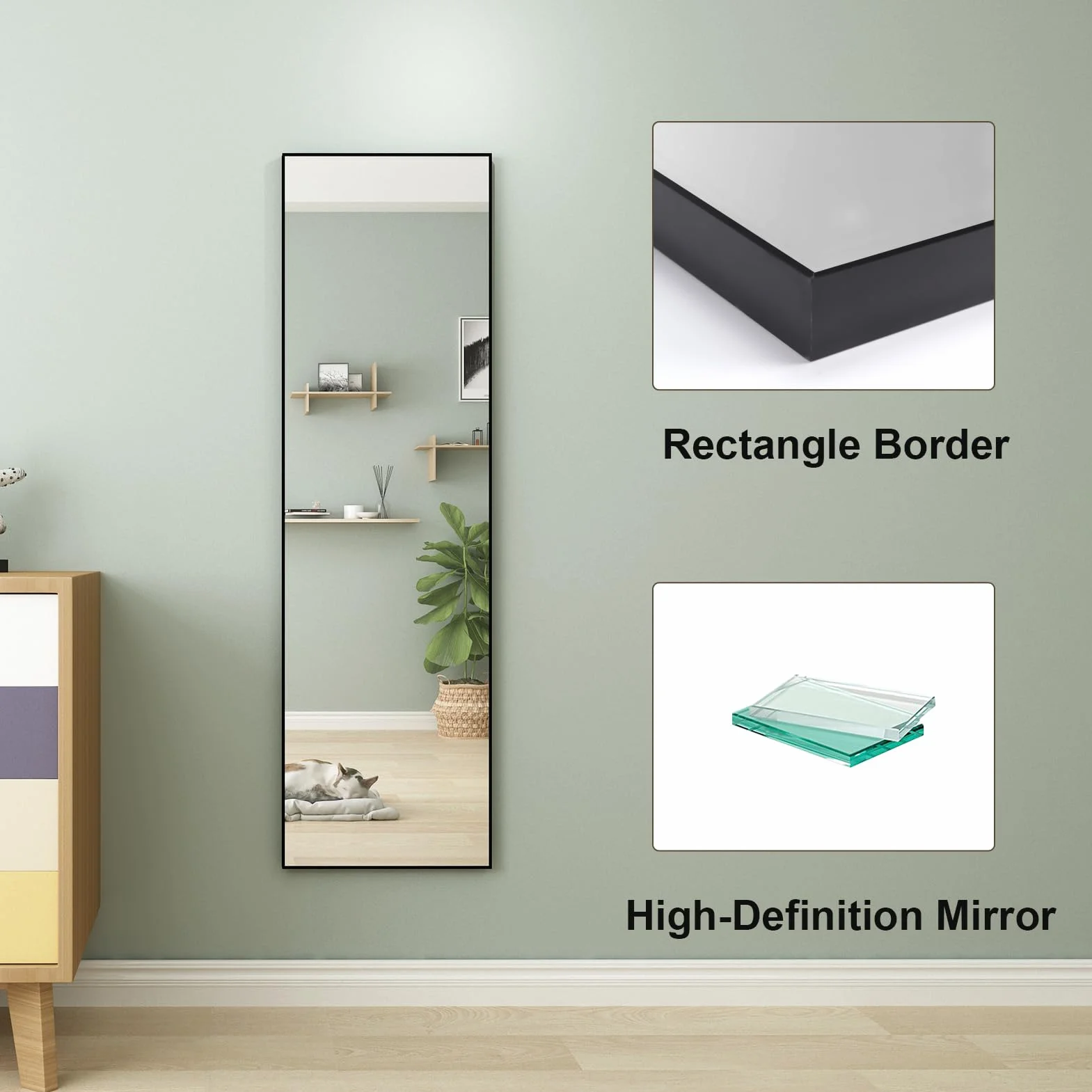 Miroir sur pied Noir 140 x 41 cm pour salon et chambre