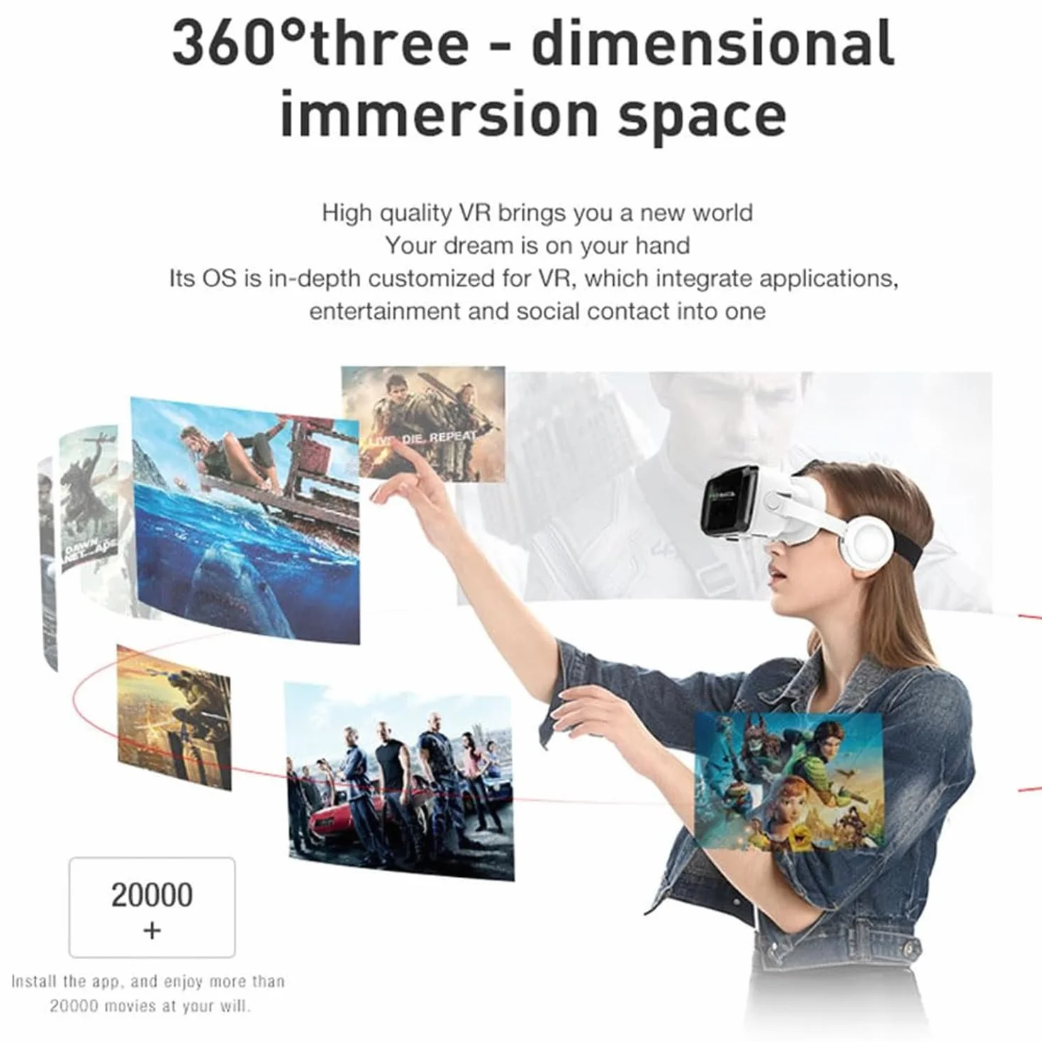 Zestaw słuchawkowy VR, okulary wirtualnej rzeczywistości zestaw gogli VR do iPhone'a 15 14 13 12 Pro Max Plus Samsung Galaxy S24 S23 S22 S21 Edge itp iOS Android Smartphone dla dorosłych i dzieci