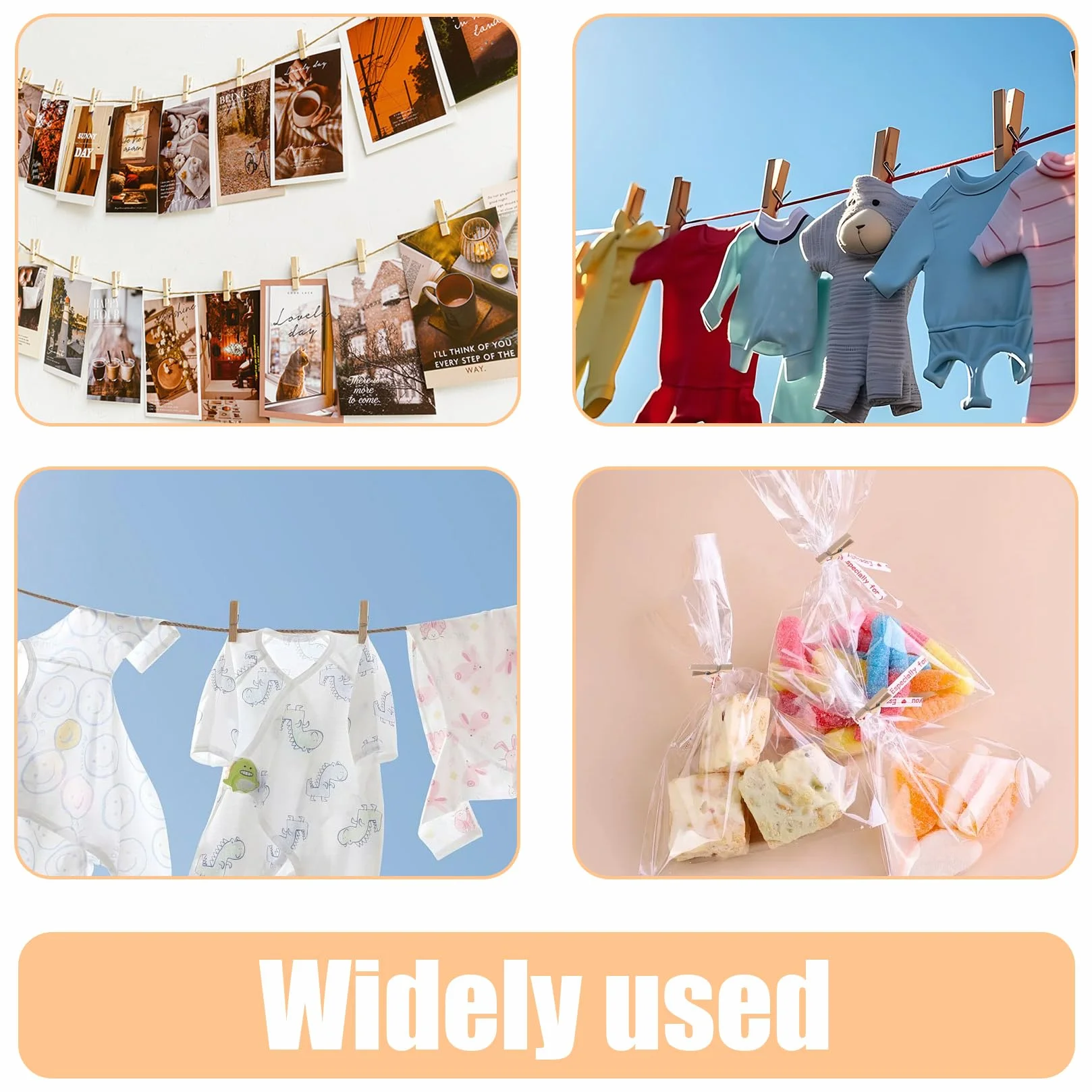 Pince à Linge Bois 3,5 cm 160 Pcs avec Ficelle Jute 10 m pour Photos Décorations Bricolage
