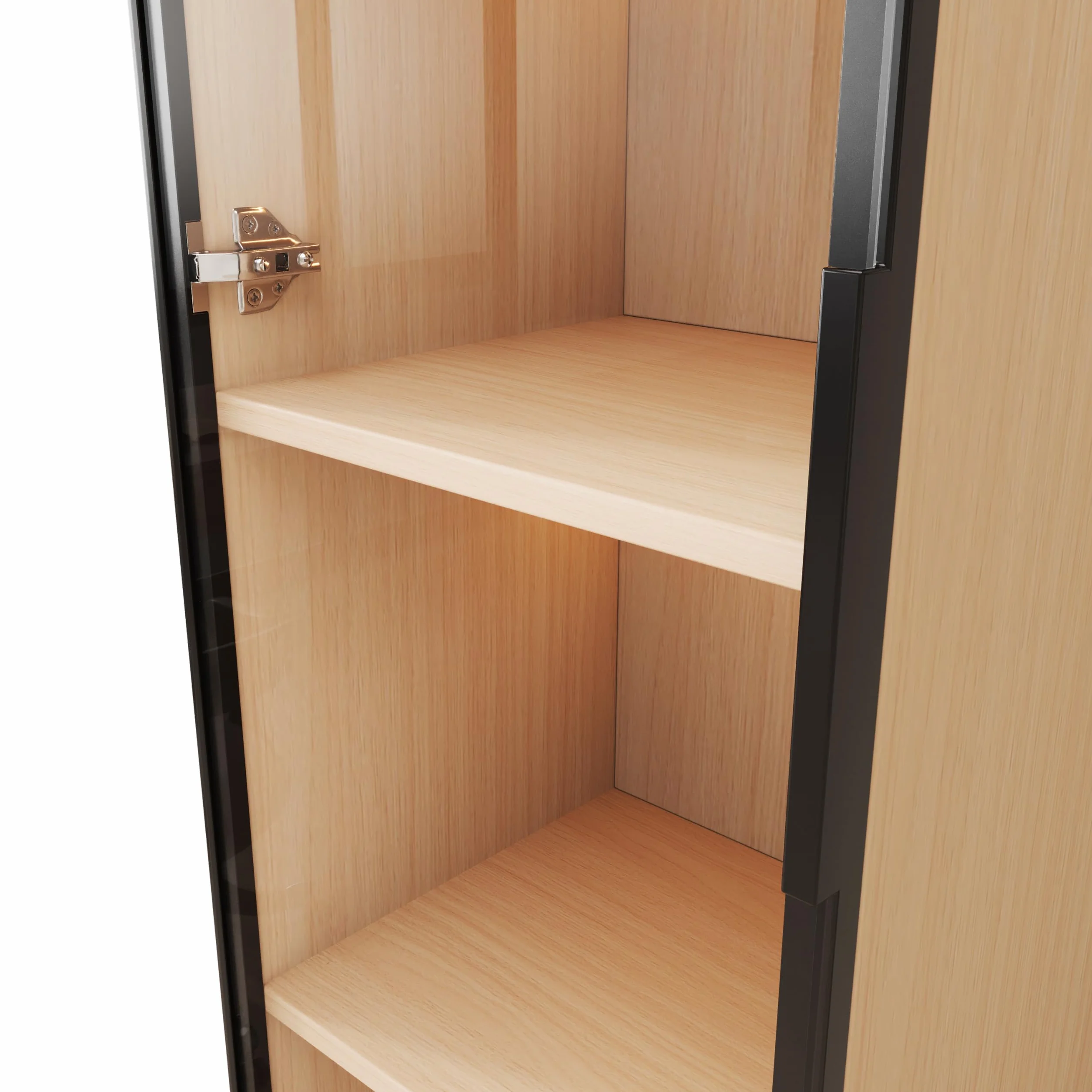 Merax Vitrine avec porte en verre 40×40×165 cm, meuble haut étroit en MDF aspect chêne, avec verre trempé, LED, meuble d'exposition pour salon bureau, couleur bois