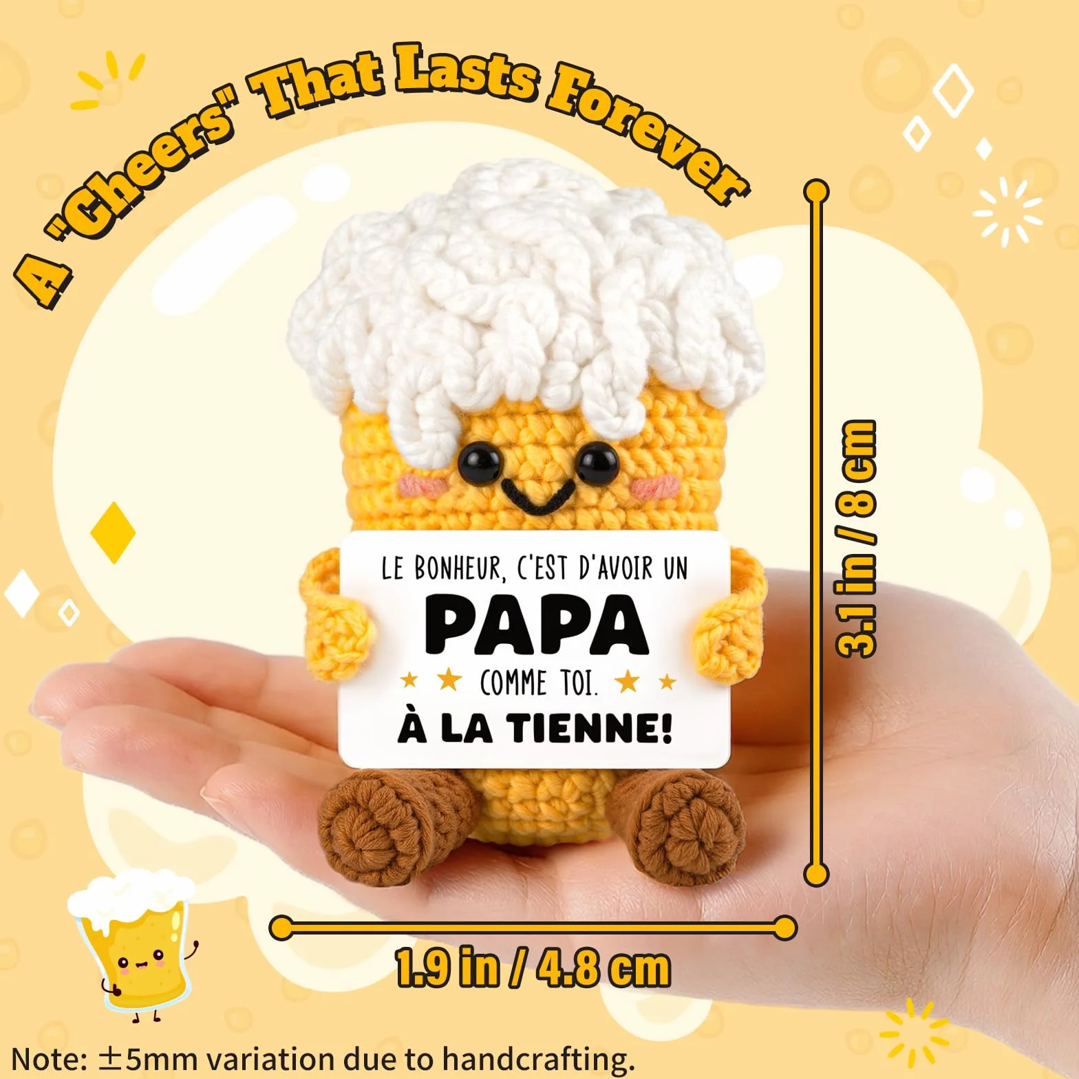 Cadeau Anniversaire Papa Forme de Bière Artisanale au Crochet Fête des Pères 4.6x8x5.3cm