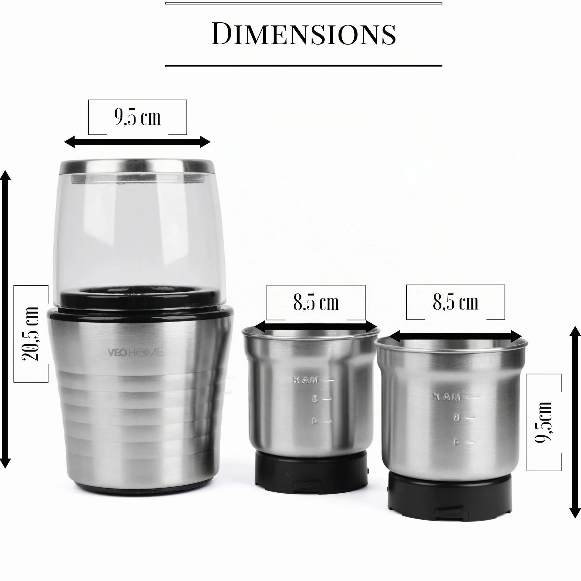 Moulin à café et mixeur électrique VeoHome broyeur pour grains de café, graine de lin et autres épices - inox