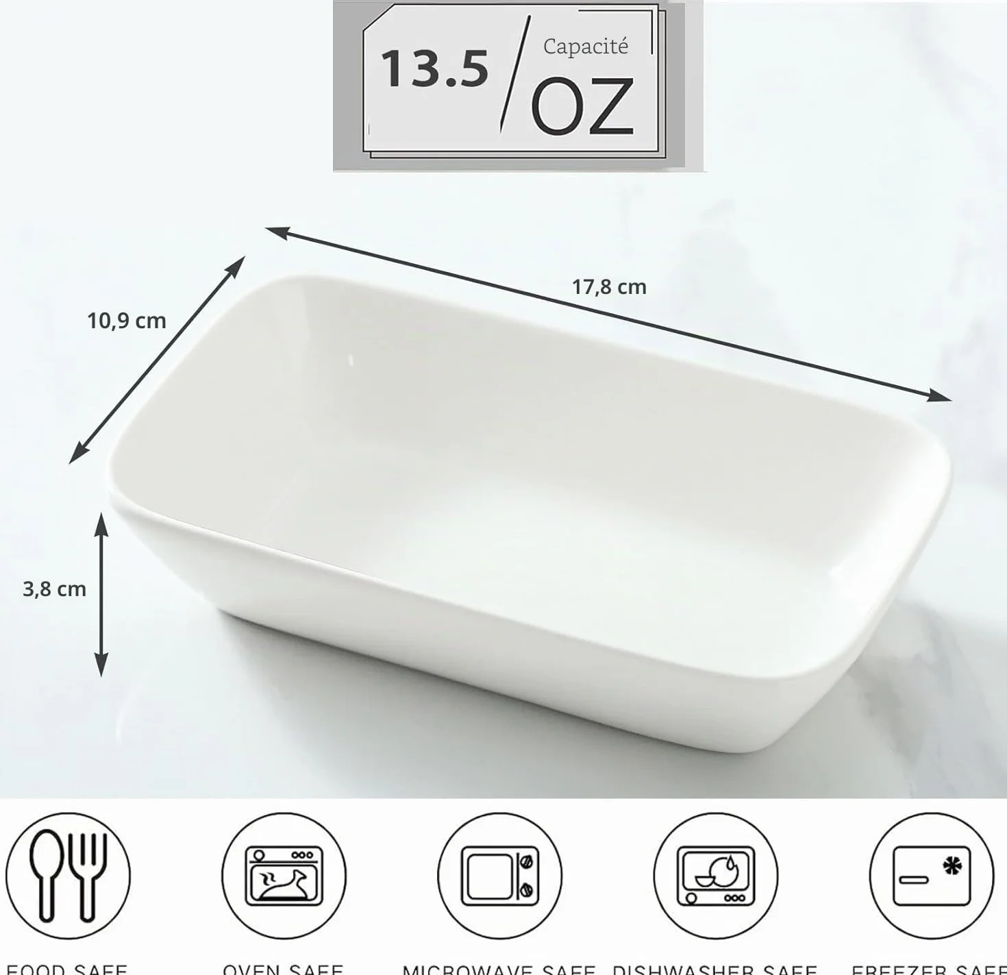 Lot de 4 Plats à Four en Céramique, 400ml Plat Four Rectangulaire, Petits Plats de Cuisson pour Friteuse à Air, Plat à Welsh Individuel, llant au Four et au Micro-ondes, 18 x 11 x 4 cm